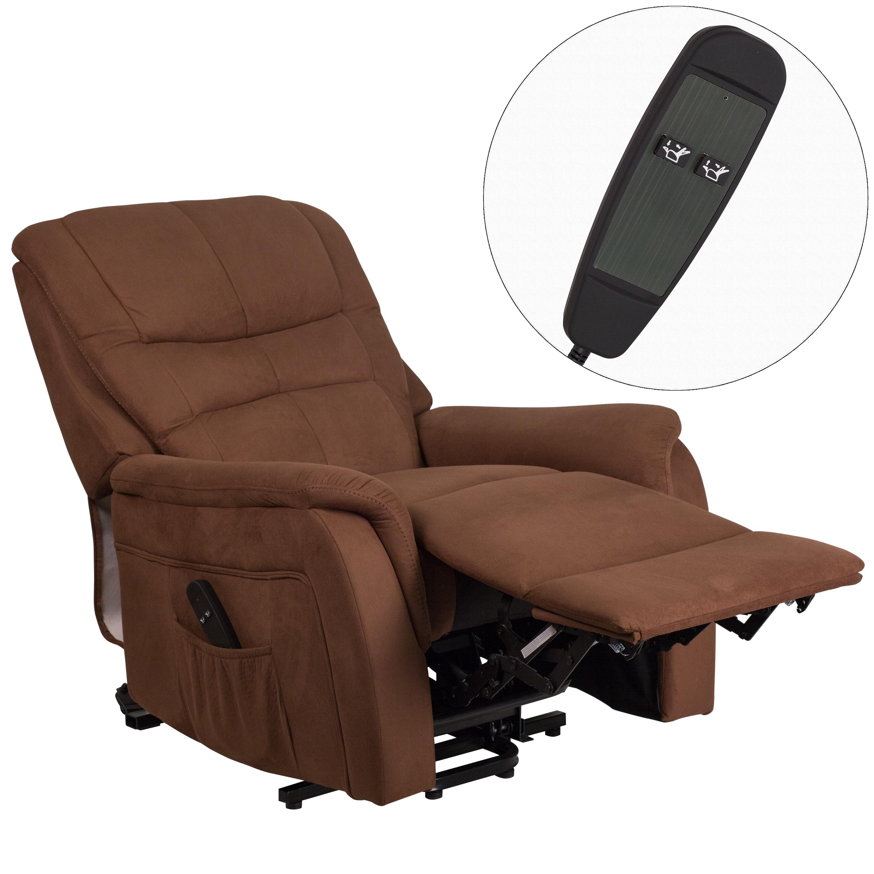 Flash Furniture HERCULES Series Brown Microfiber Remote Powered Lift Recliner for Elderly