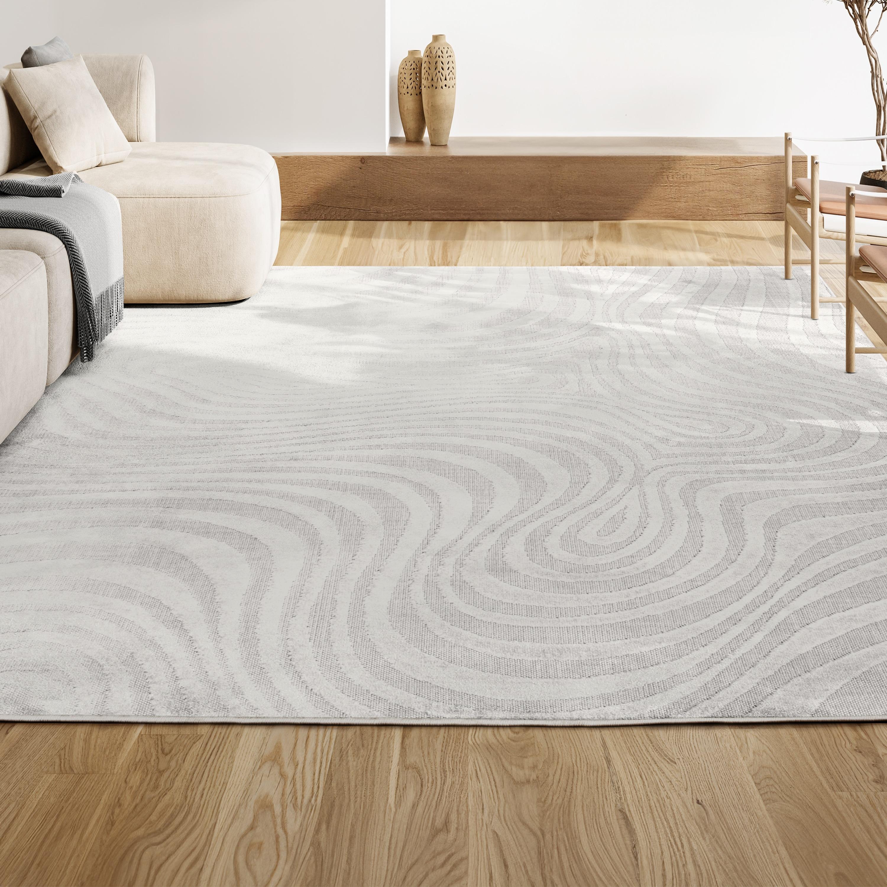 JONATHAN Y Maribo High-Low Abstract Groovy Striped Cream/Ivory 8 ft. x 10 ft. Indoor/Outdoor Area Rug