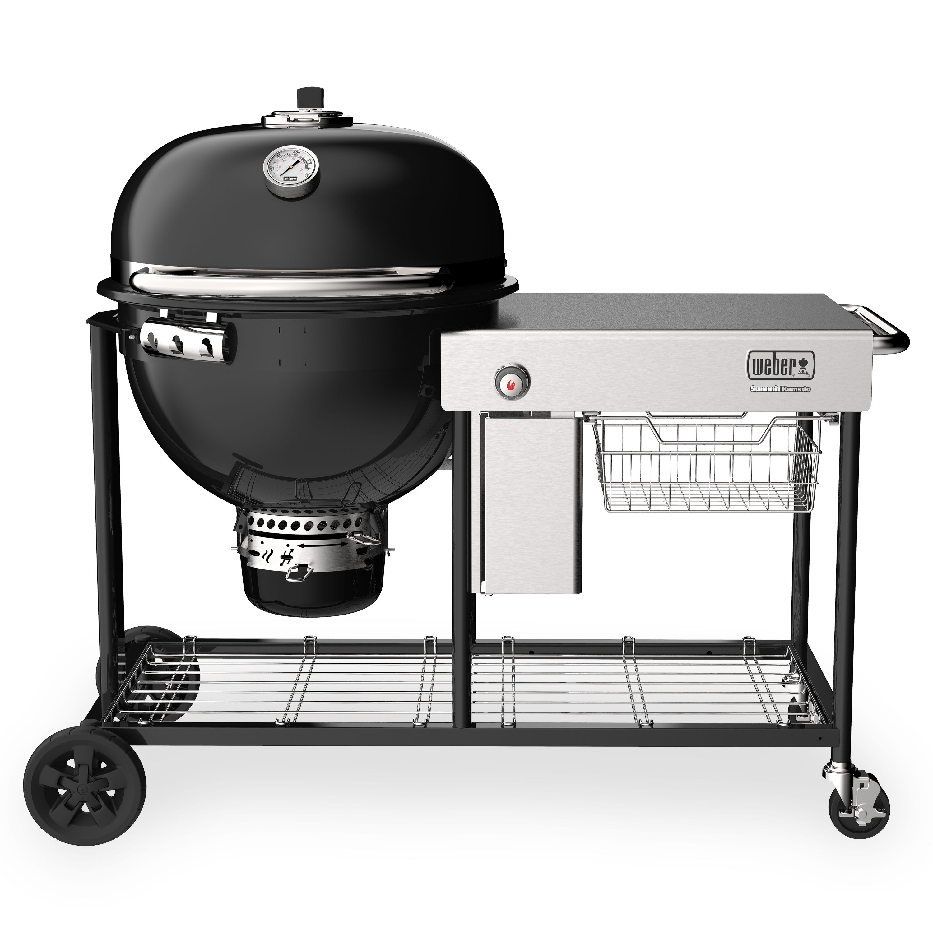 Black Stainless Steel Kamado Grill and Smoker with Rotisserie