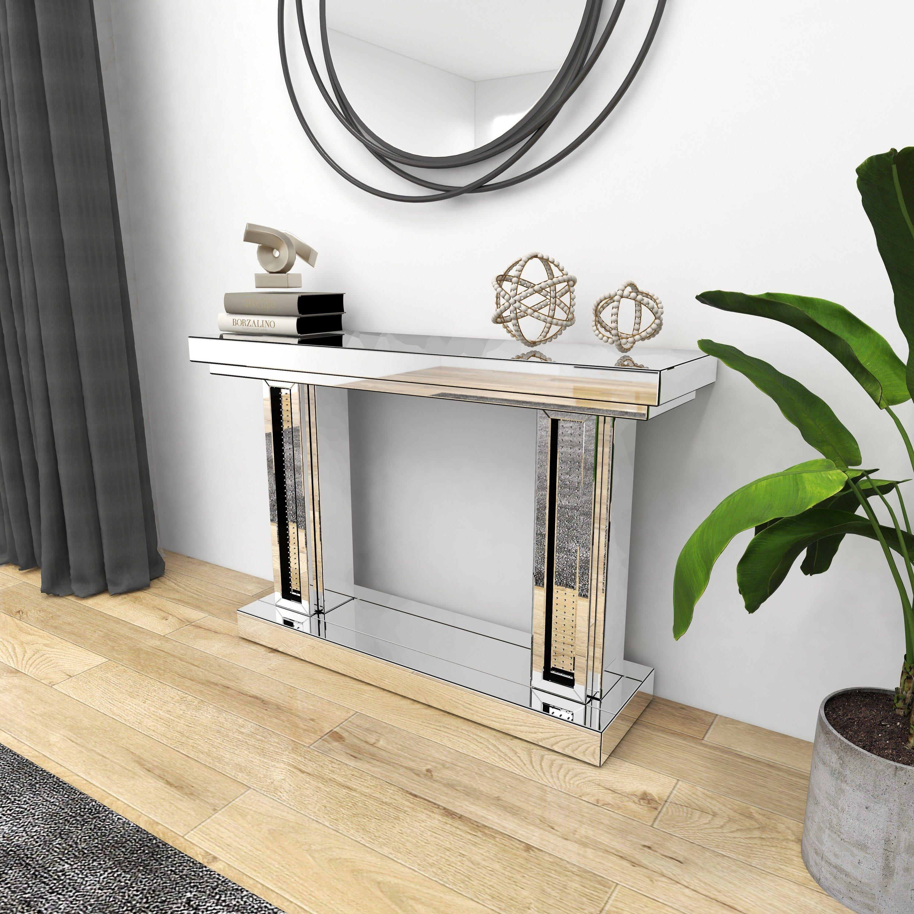 Glam Wood Console Table Silver - Olivia & May: Mirrored, Fixed Shelf, Indoor Use