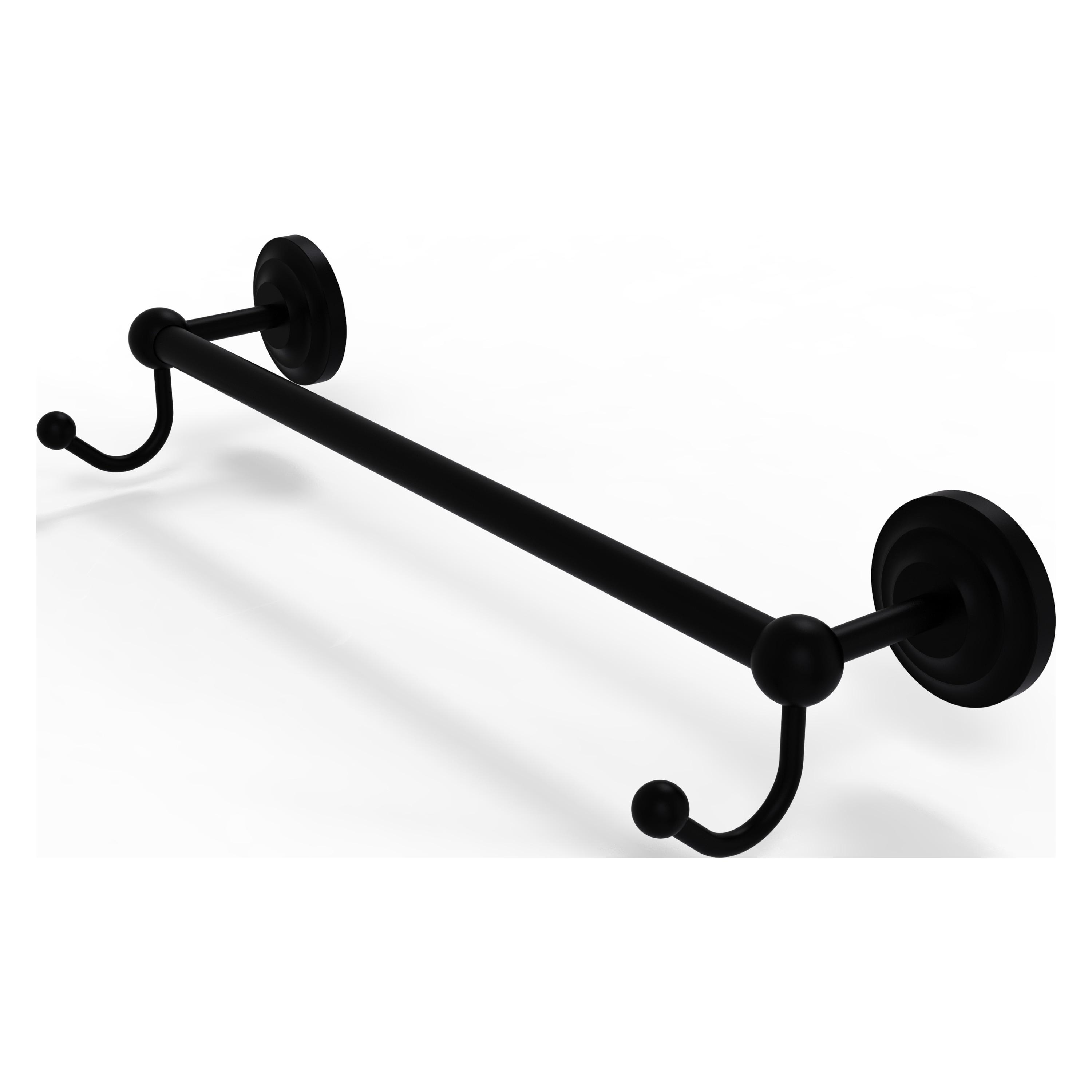 Matte Black Wall Mounted Towel Bar with Integrated Hooks