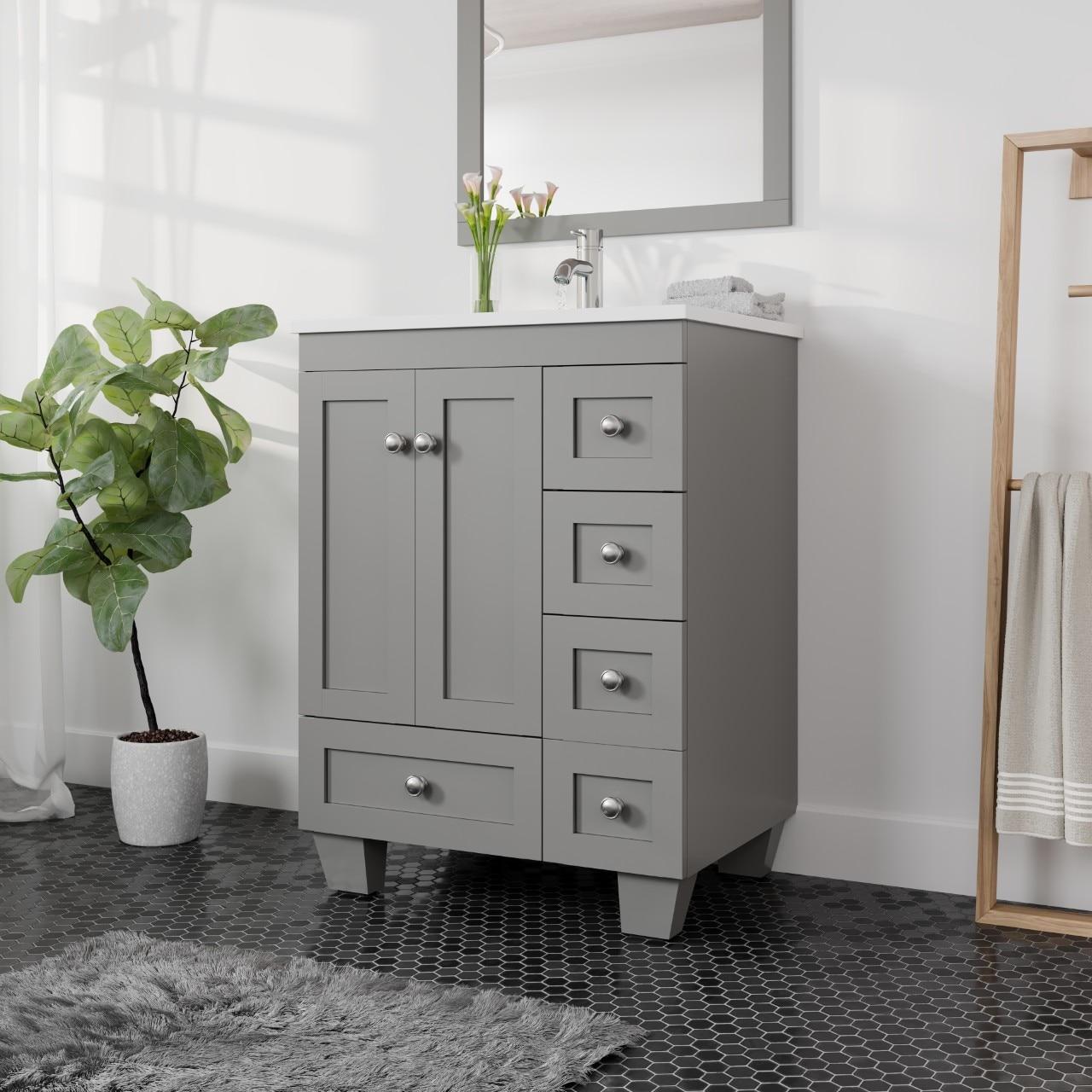 Eviva Acclaim 24" Gray Transitional Bathroom Vanity w/ White Quartz Top