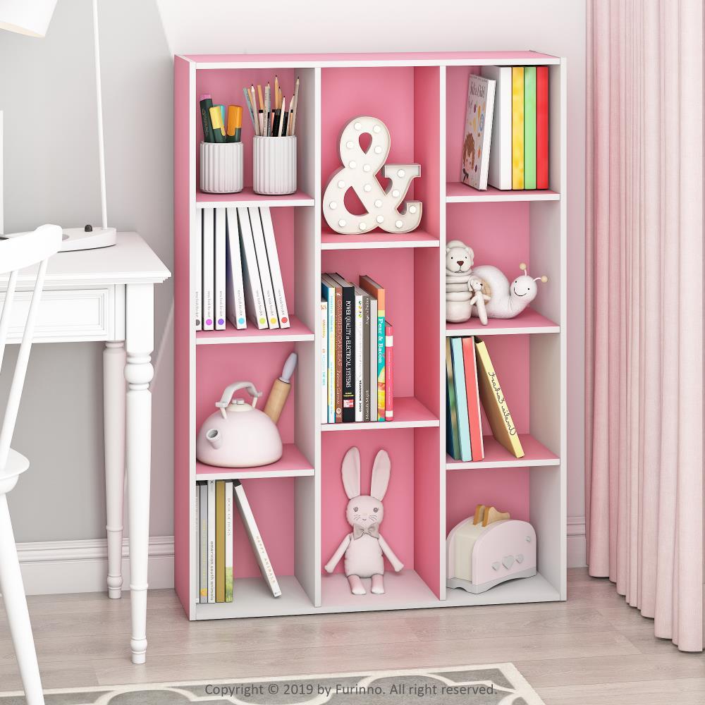 11-Cube Reversible Open Shelf Bookcase, White & Pink