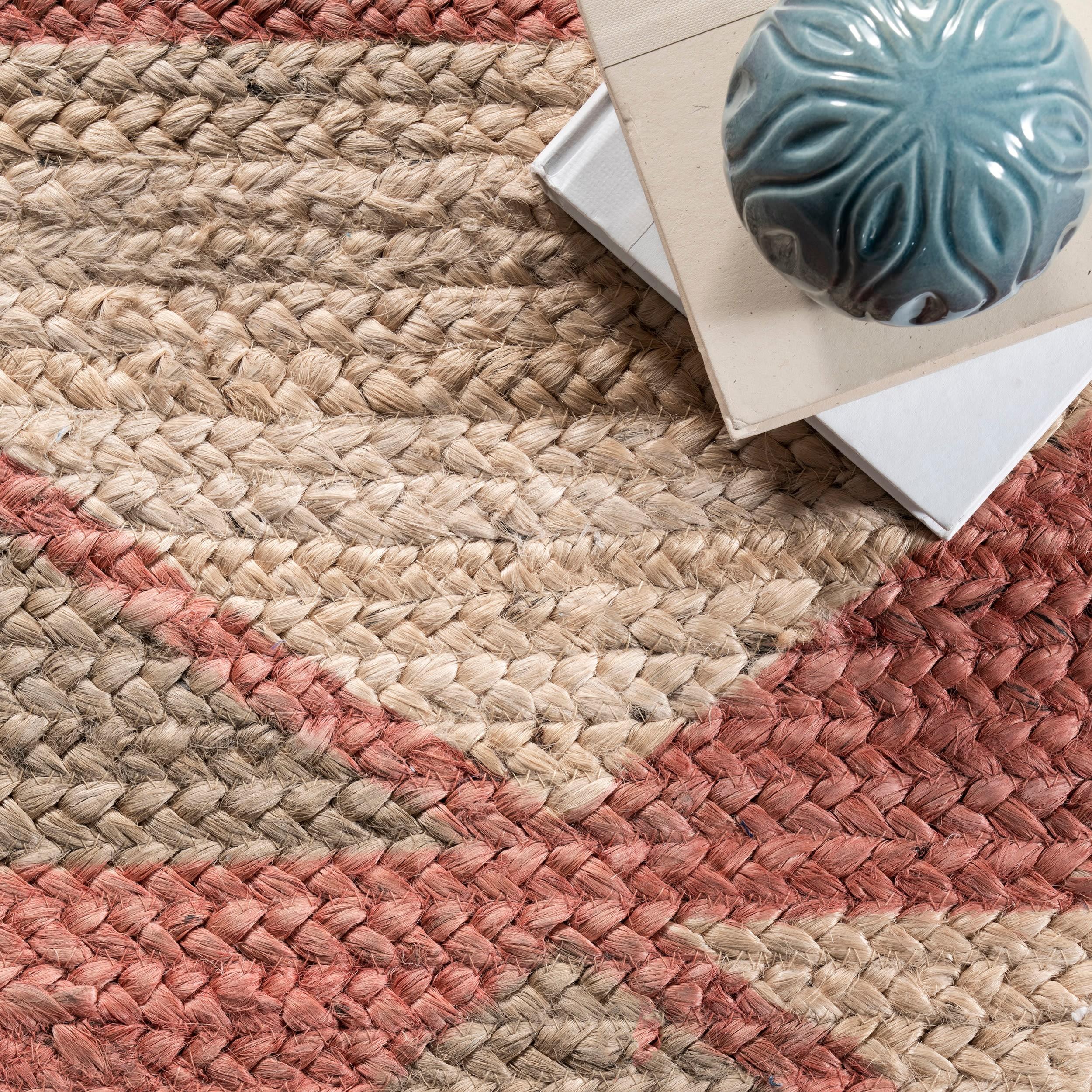 Nuloom Solange Braided Jute Diamond Stripes Indoor Area Rug, Orange, 5'x8'