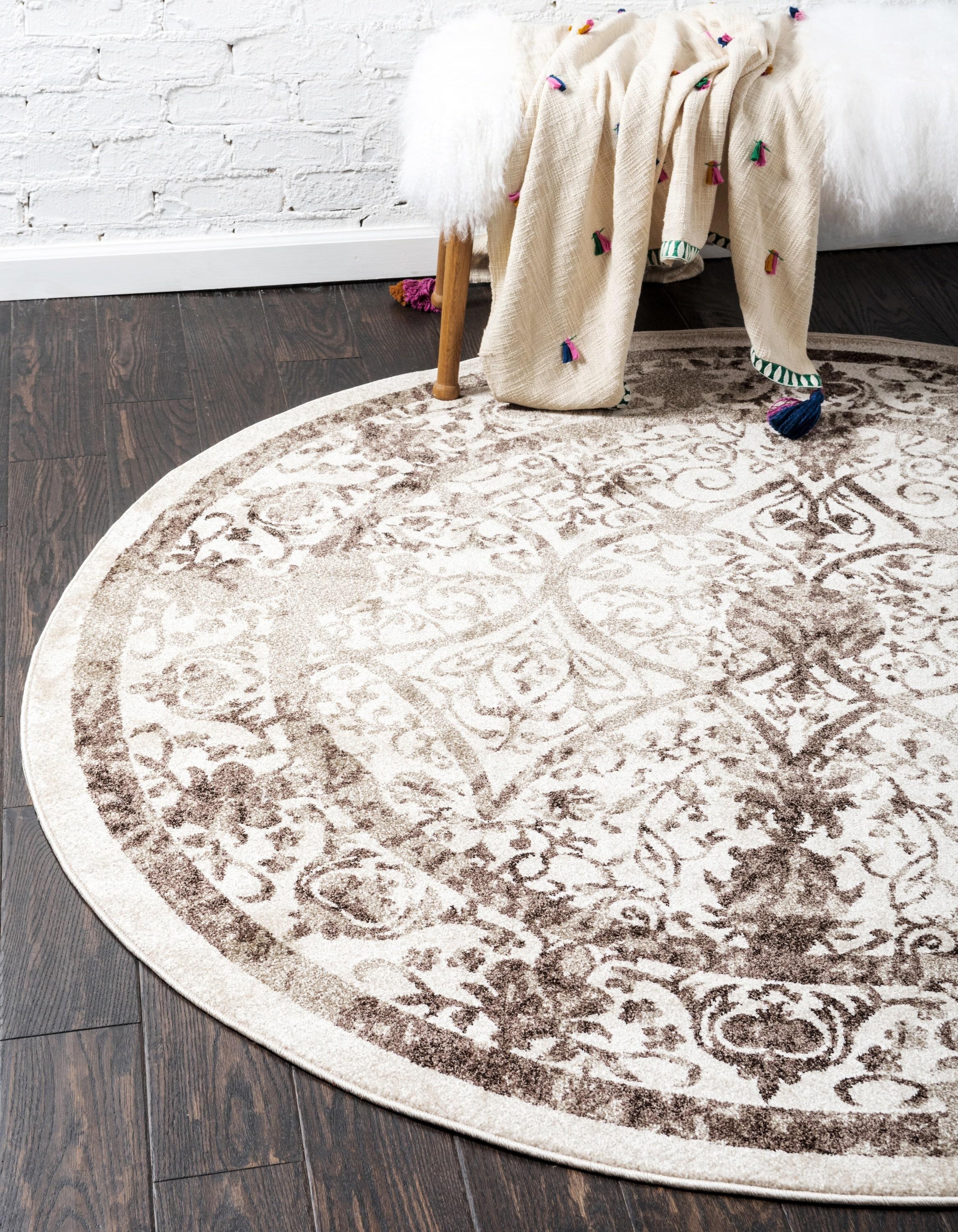 Unique Loom 6' 1 x 6' 1 Round Beige La Jolla Traditional Area Rug