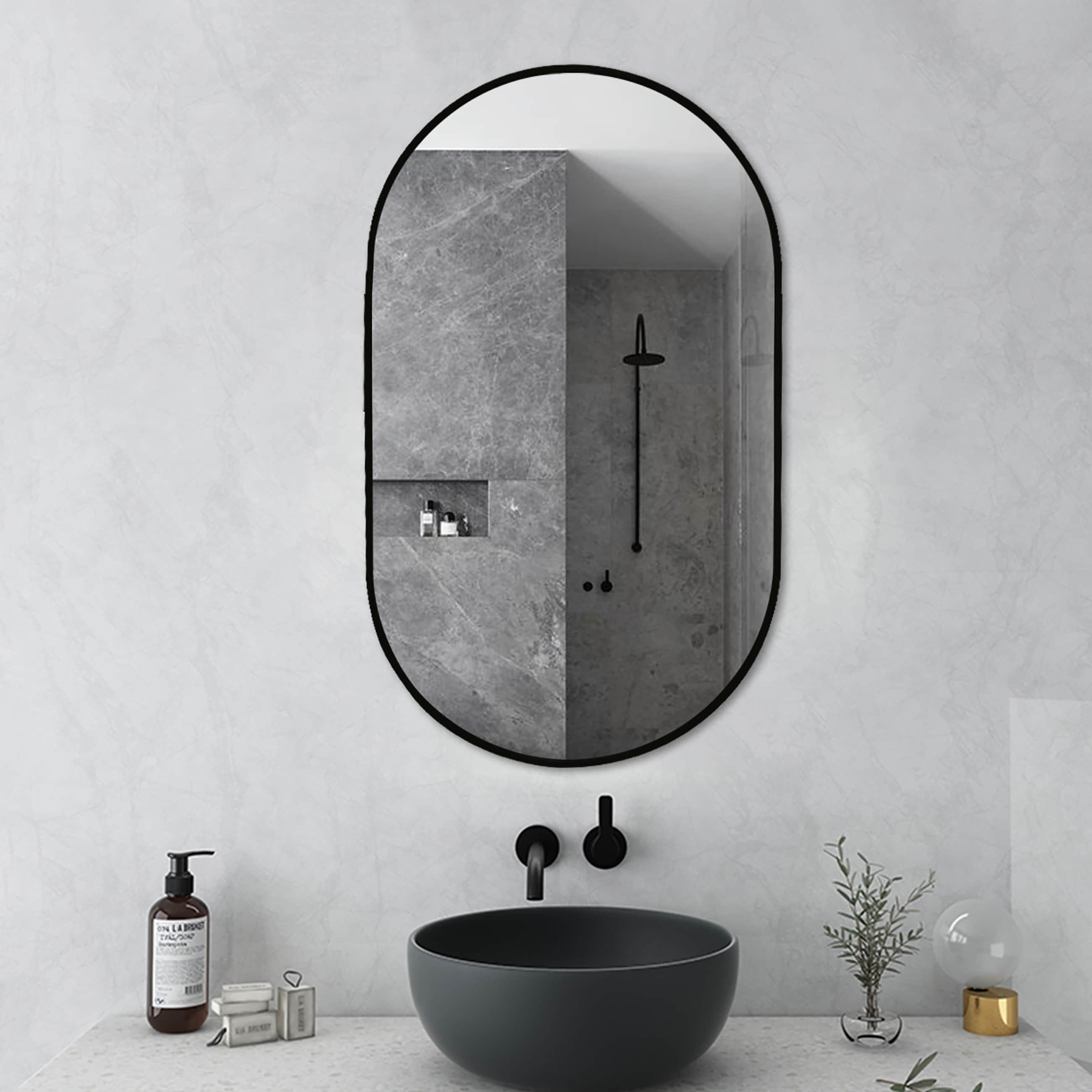 Decor Wonderland B209 39.5 x 23.6 in. Khristy Black Metal Framed Oval Wall Mirror