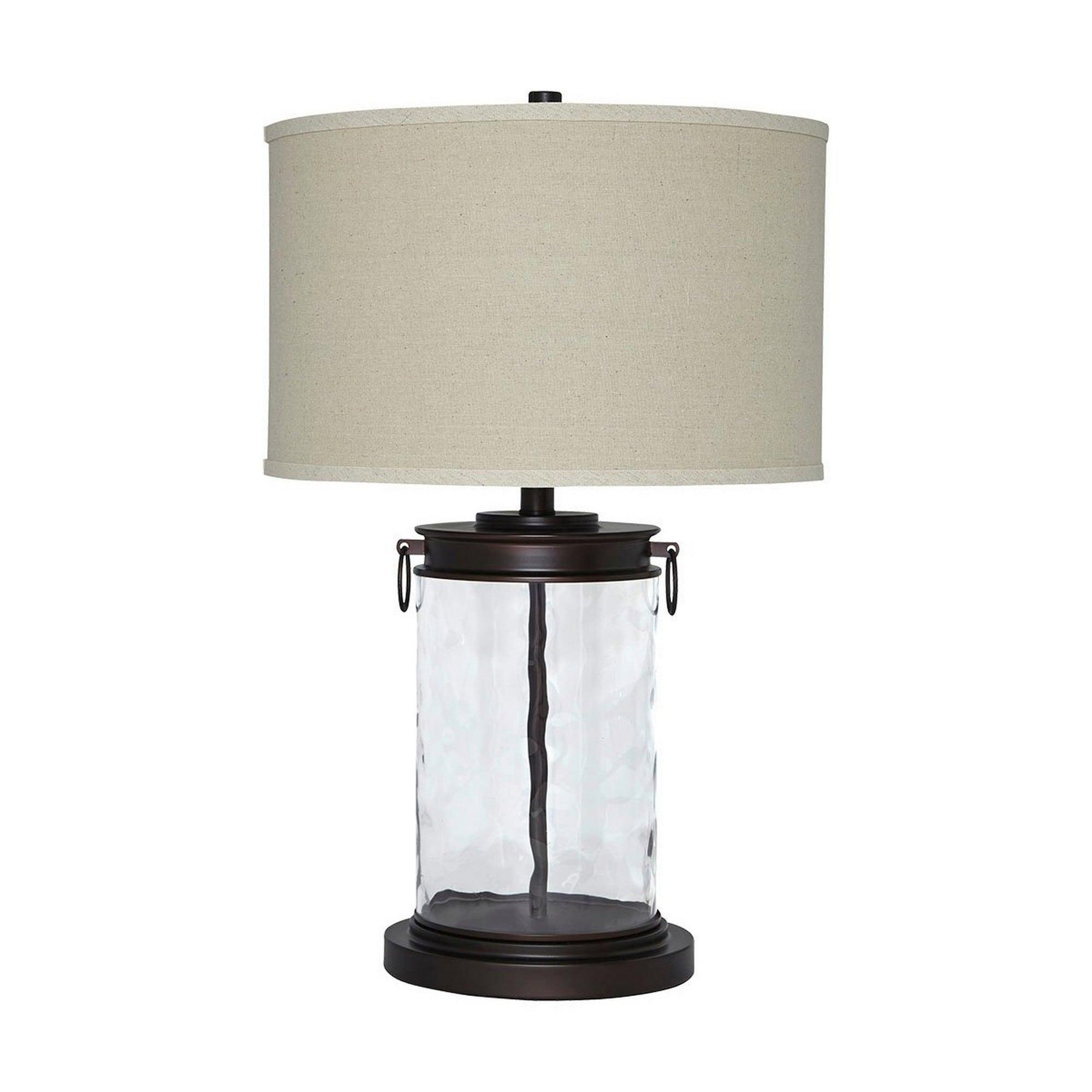 Drum Shade Table Lamp with Glass Insert Base Bronze - Saltoro Sherpi