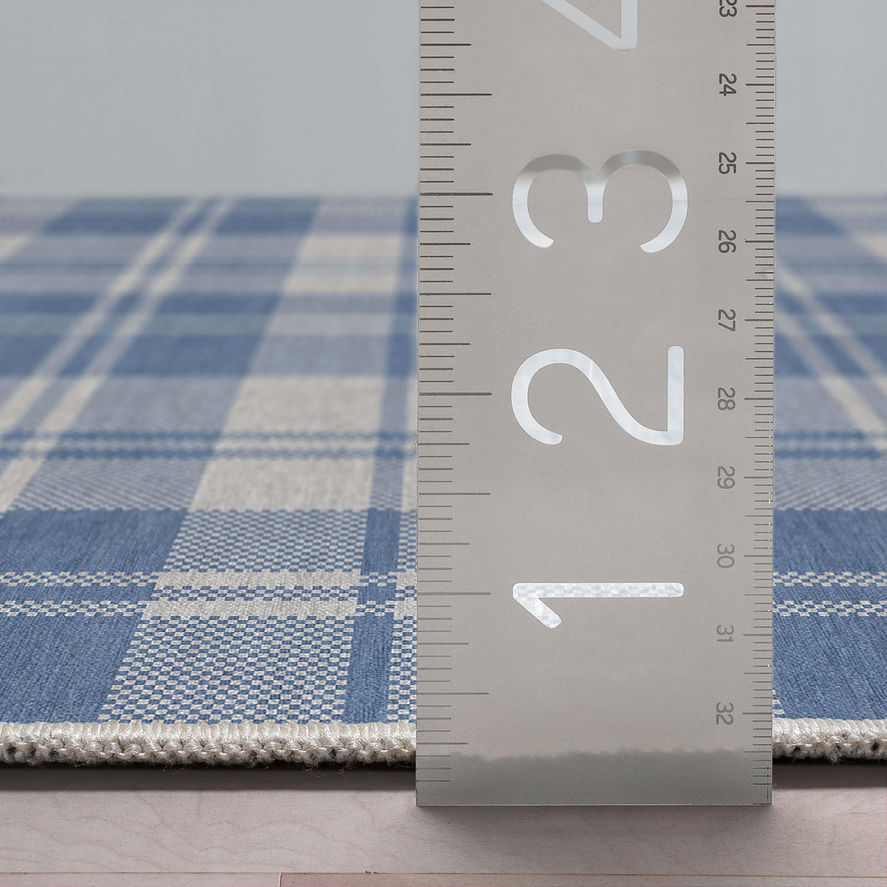 Well Woven Apollo Plaid Modern Blue Flat Pile Easy to Clean 5' x 7' Area Rug for Living Room Dining Room Bedroom and Kitchen