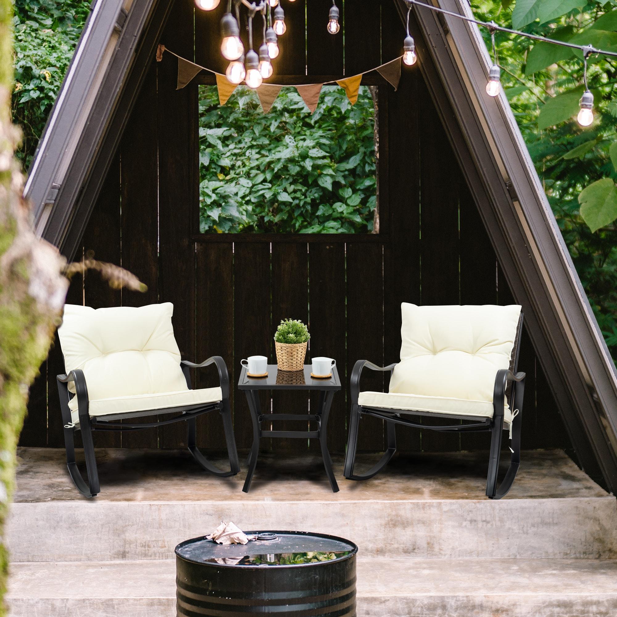 Mercury Row® Preciado 3 Piece Outdoor Patio Set With Cushions-Rocking Chair for Balcony, Lawn and Porch