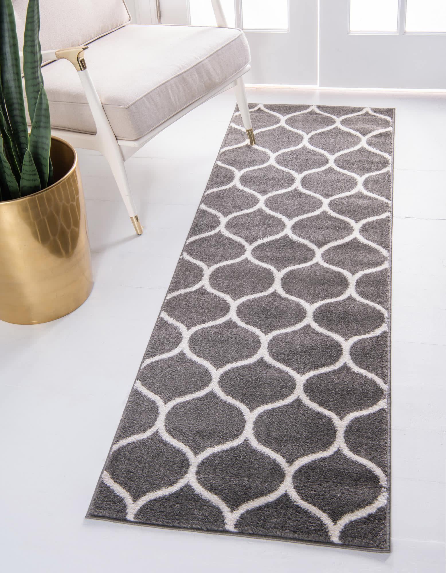 Unique Loom 2' 0 x 6' 0 Trellis Frieze Rounded Dark Gray Area Rug