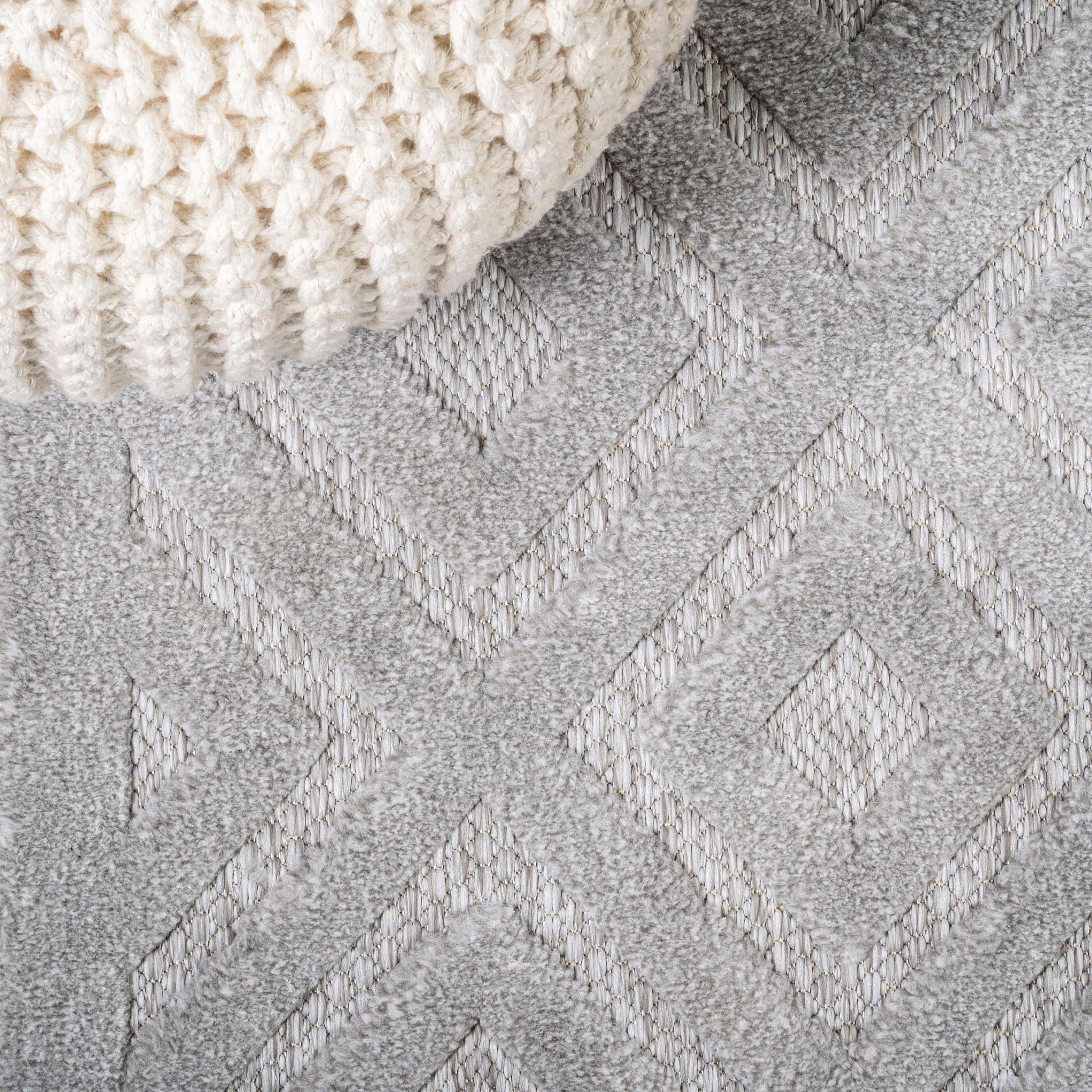 5' x 5' Portmany Neutral Diamond Trellis Indoor/Outdoor Area Rug, Light Gray - JONATHAN Y