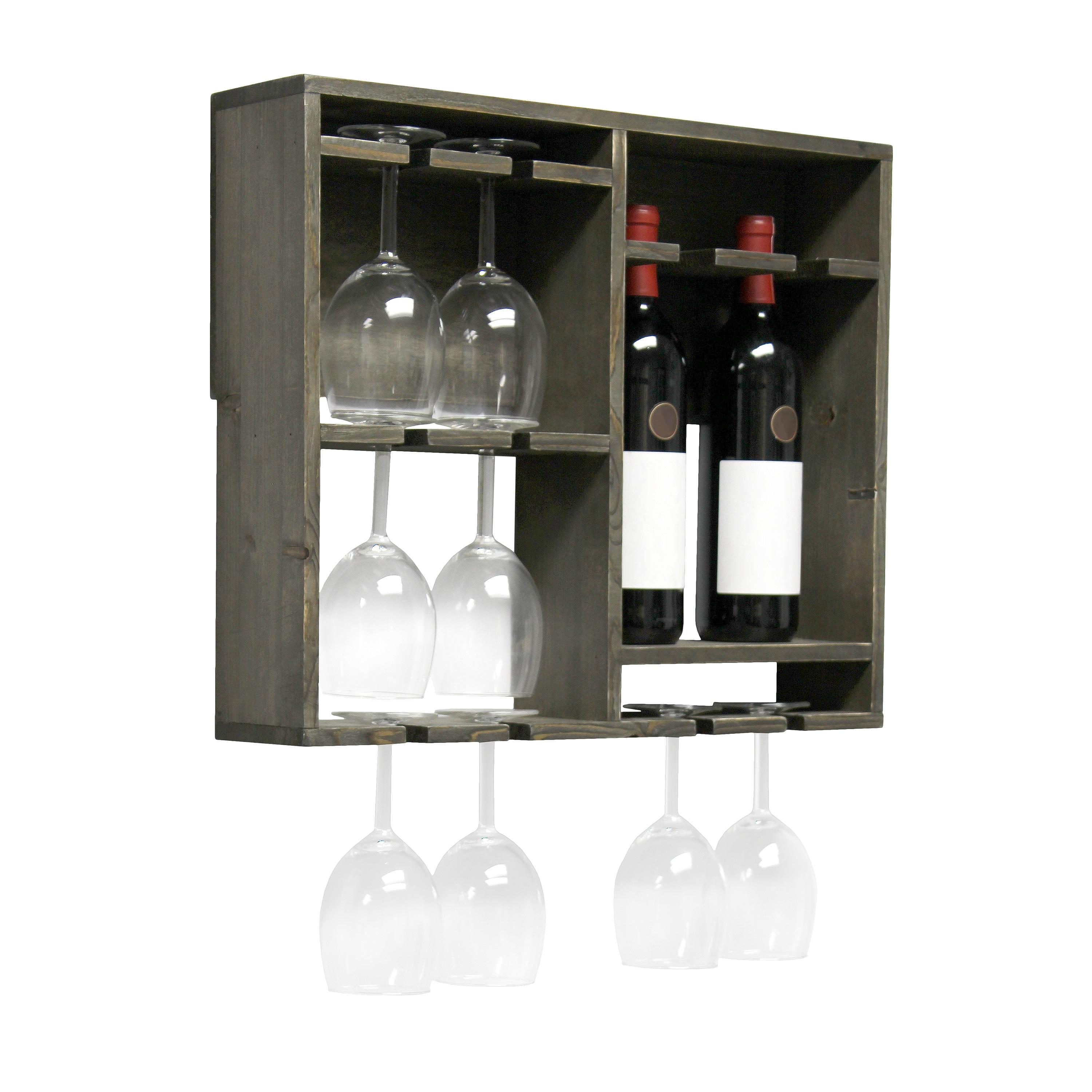 Bartow Wall Mounted Wood Wine Rack Shelf with Glass Holder Gray Wash - Elegant Designs