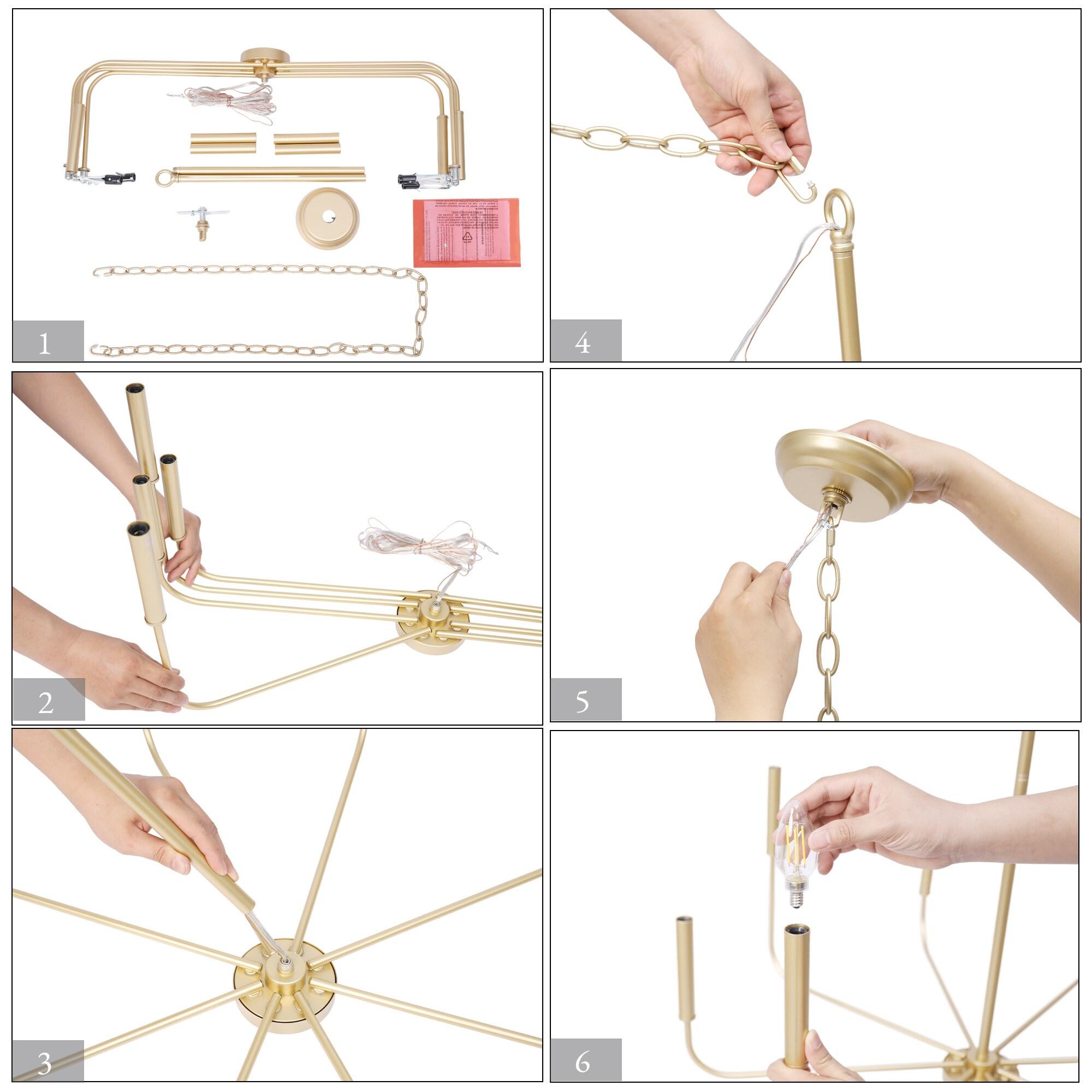 LNC 8-Light Matte Gold Modern/Contemporary Candle LED Dry rated Chandelier for Living Room