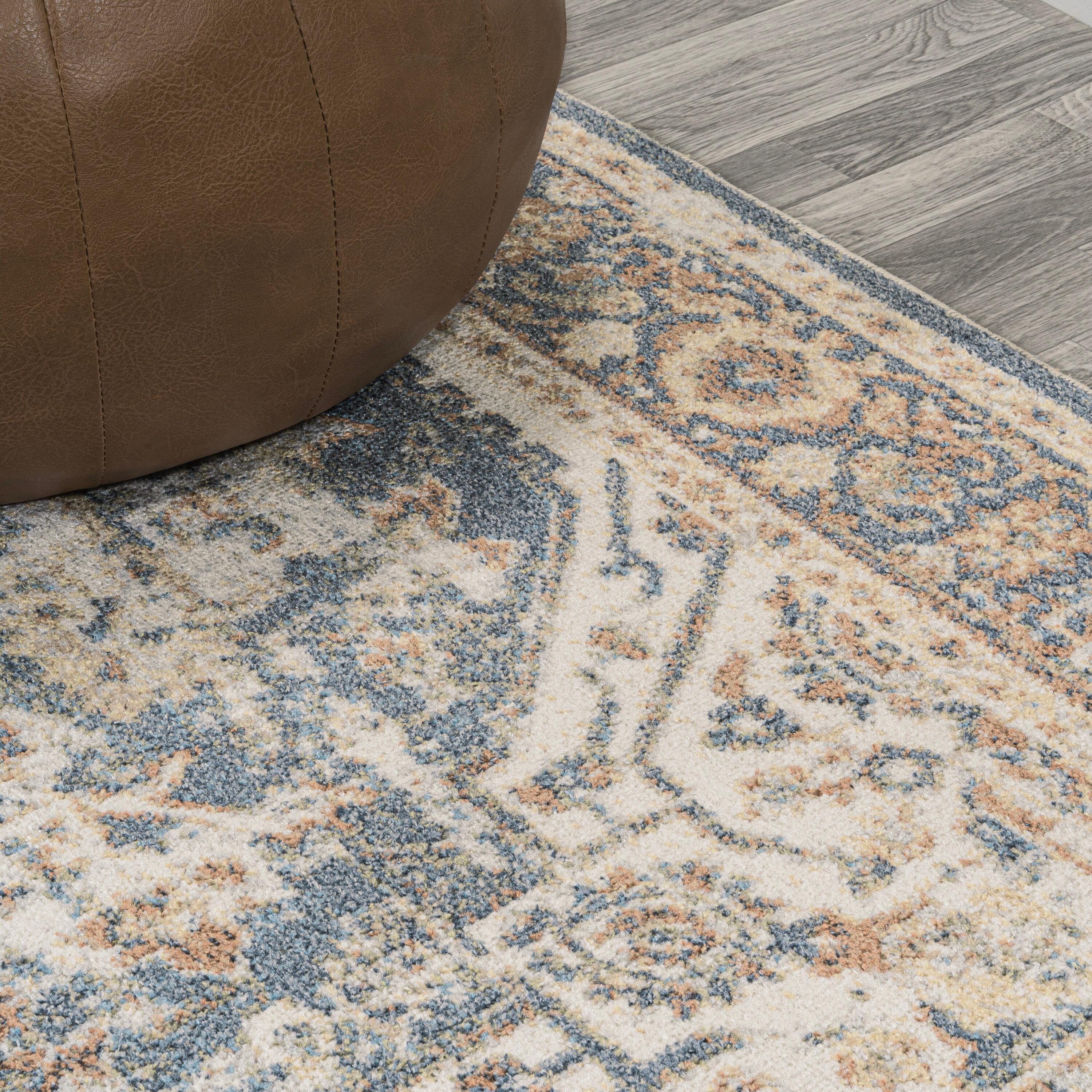JONATHAN Y Keesha Bold Distressed Medallion Low-Pile Machine-Washable Blue/Cream 5 ft. x 8 ft. Area Rug