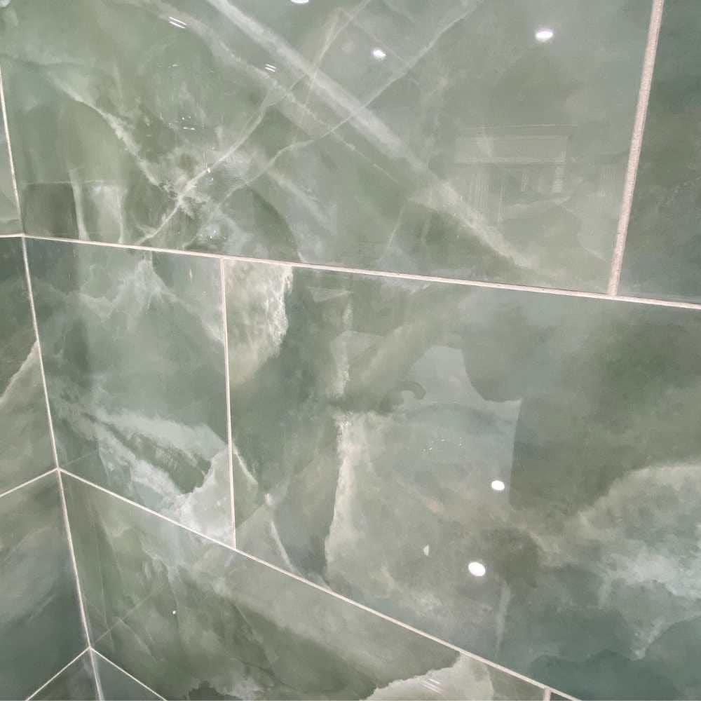 The Tile Life Geo Lush Jade 12" x 24" Rectangle Glossy Porcelain Floor and Wall Tile - 4x4 Sample