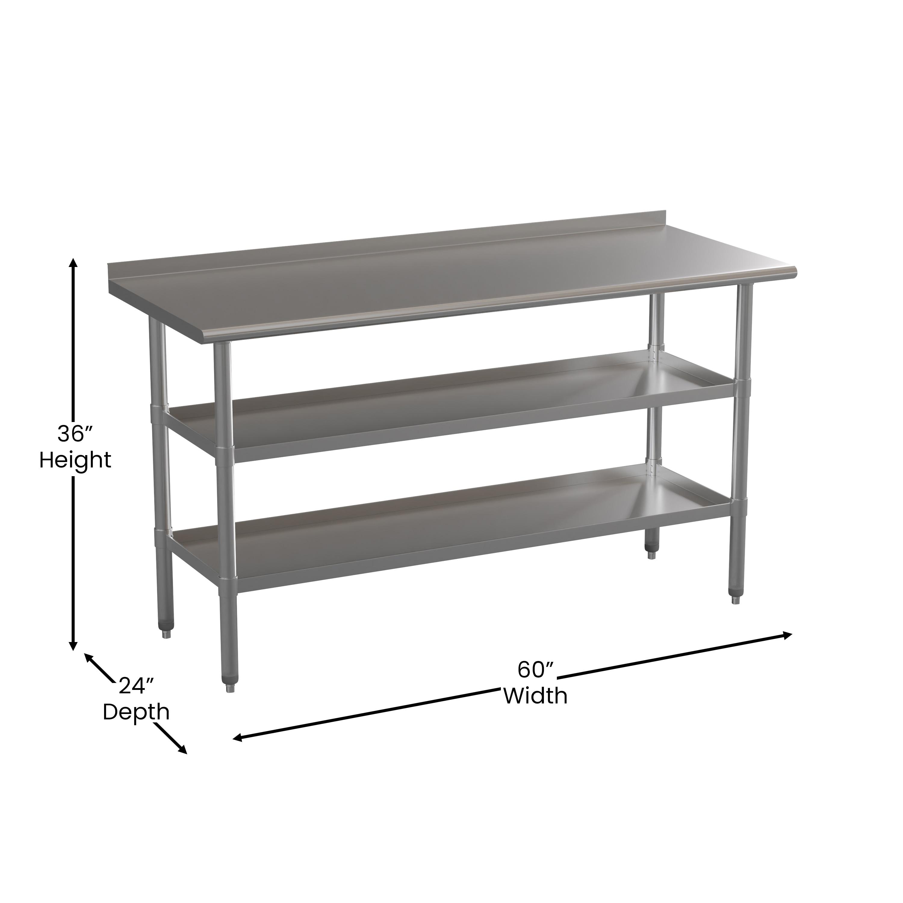 Woodford NSF Stainless Steel 18 Gauge Work Table - Backsplash and 2 Shelves