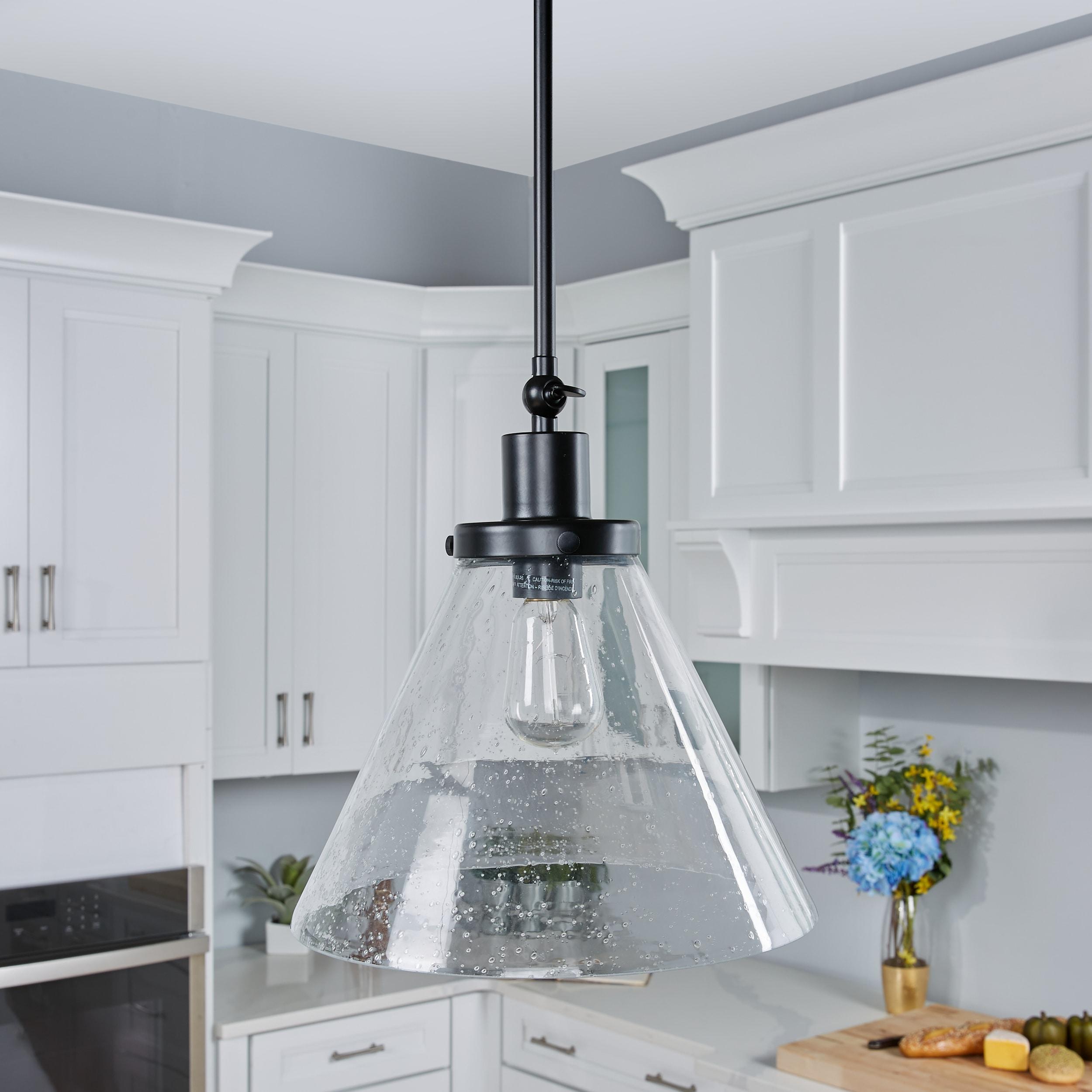 Progress Lighting Hinton 1-Light Industrial Pendant Light, Matte Black, Seeded Glass Shade