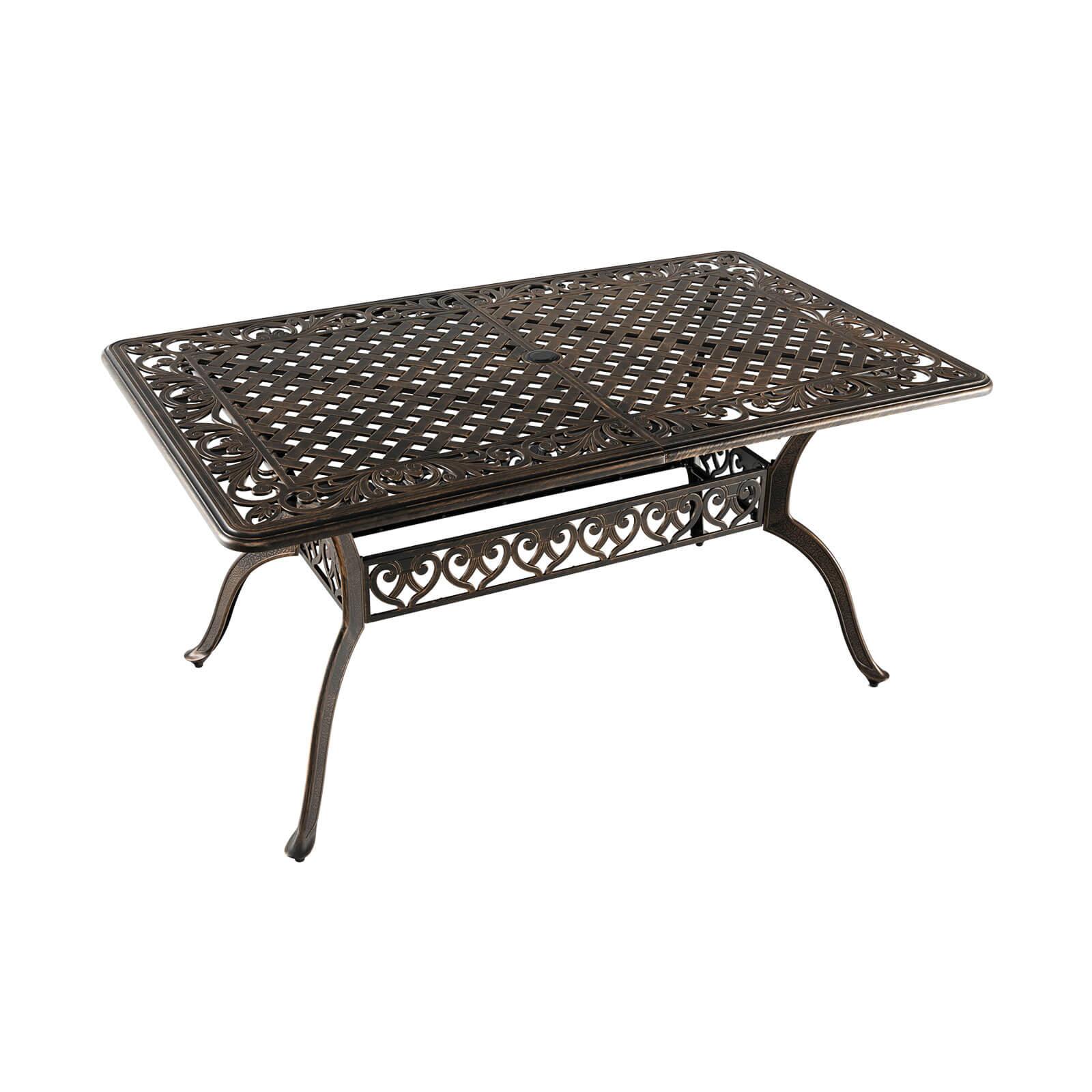 Outvita 59inch Patio Dinning Table, Outdoor Cast Aluminum Large Rectangle Table with Umbrella Hole and Antique Design for Backyard Pool Balcony Deck