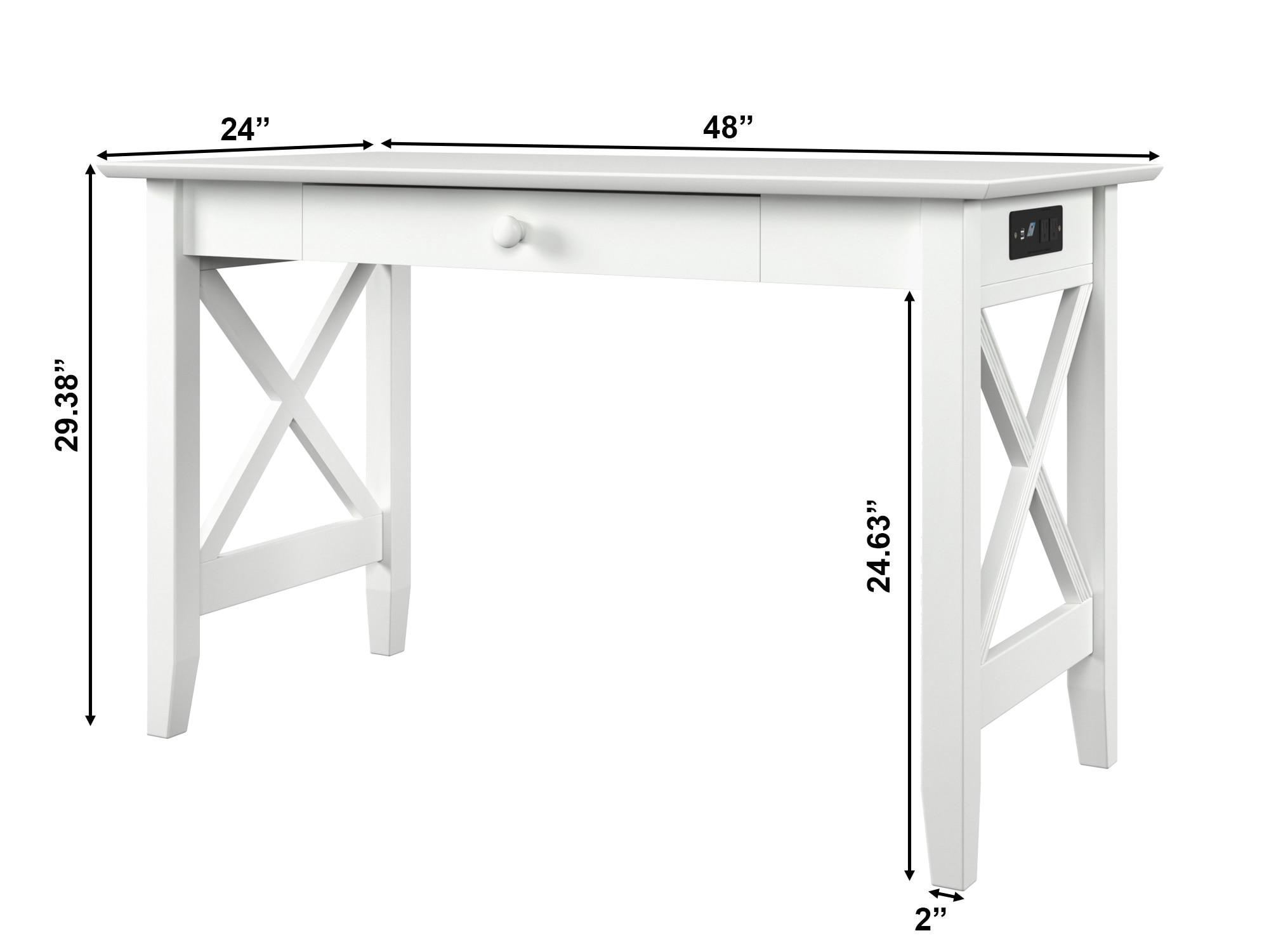 Lexi Desk with Drawer and Charging Station in White