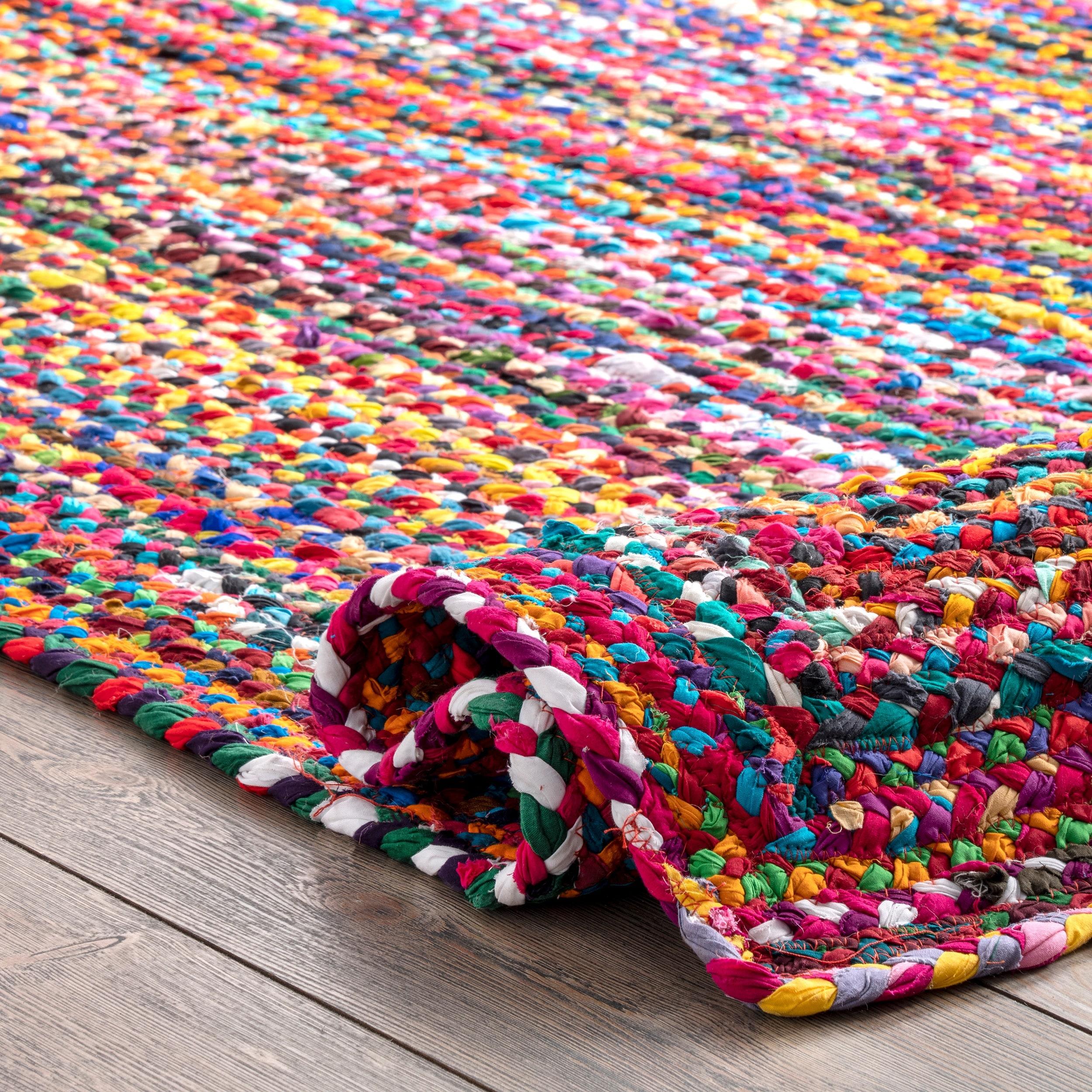 Handmade Multicolor Cotton Braided Runner Rug, 3' x 12'