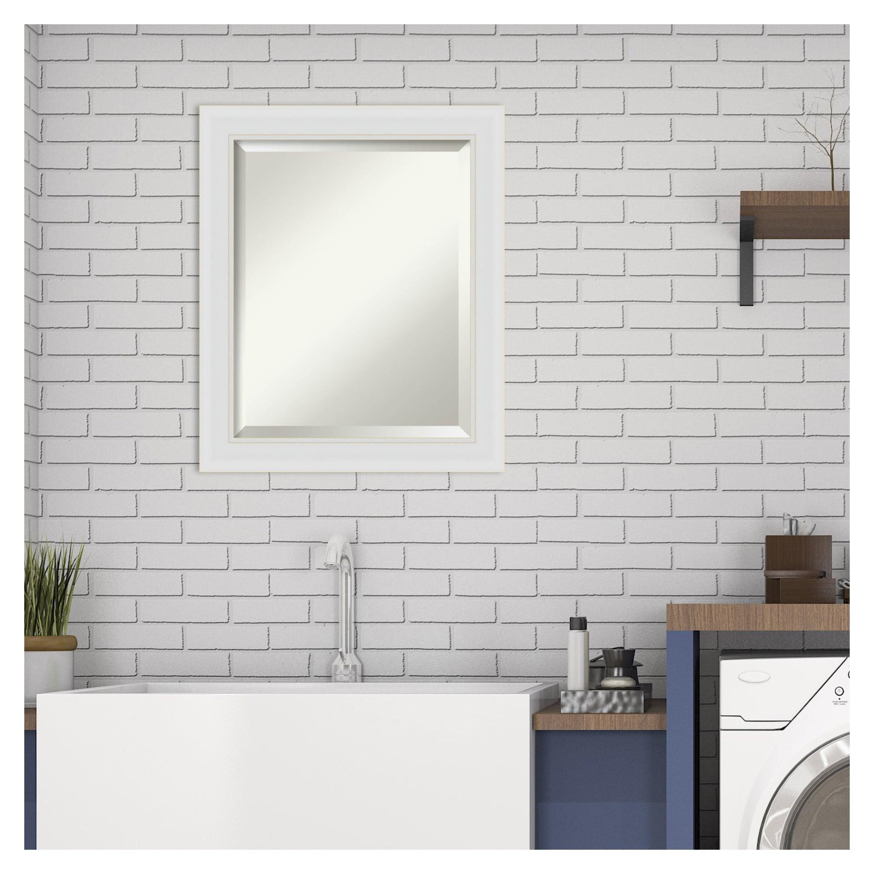 20" x 24" Flair Framed Bathroom Vanity Wall Mirror Soft White - Amanti Art: Modern Rectangle, Satin Finish, No Assembly Required