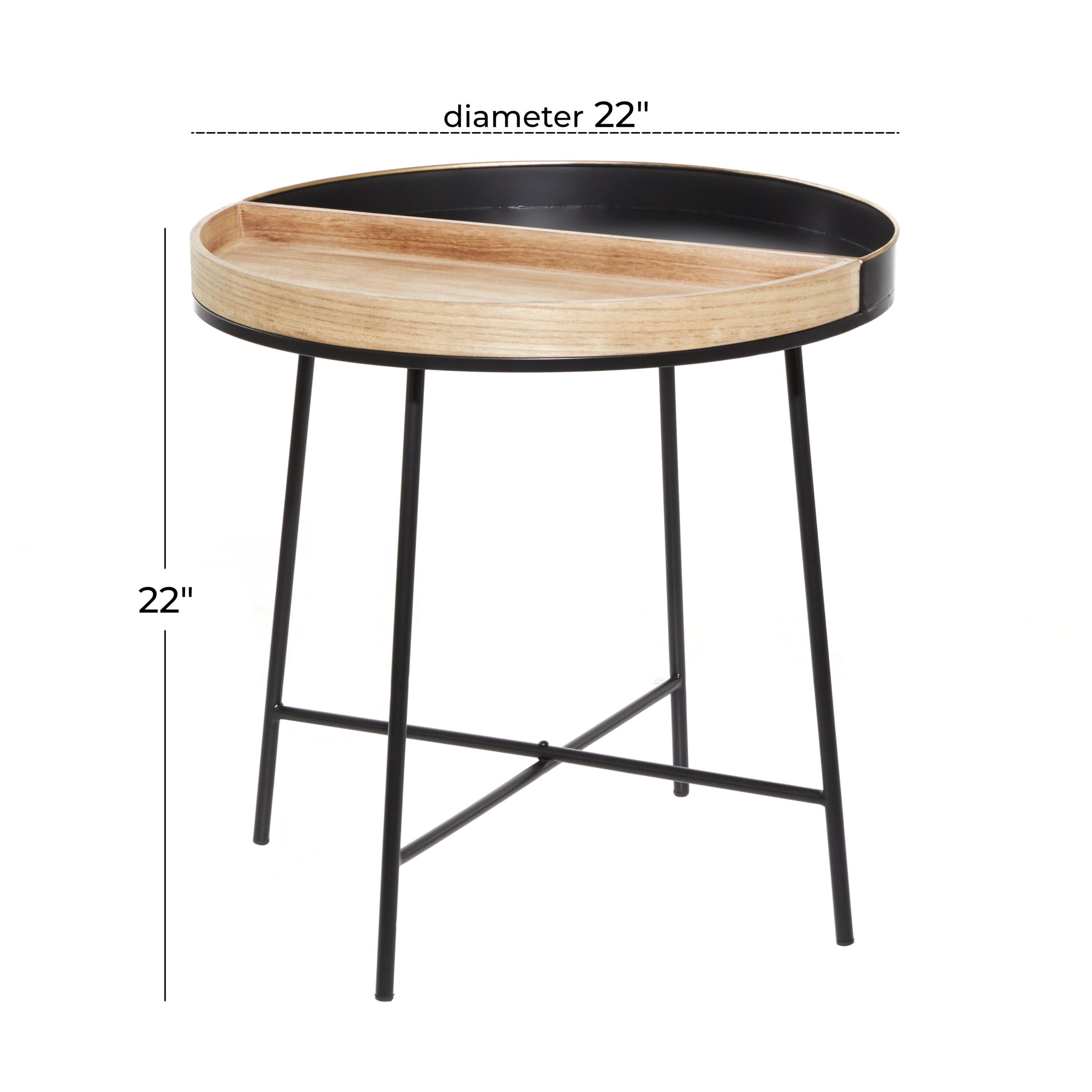 Olivia & May Contemporary Metal and Wood Accent Table Medium Black: Round Side, No Assembly Required