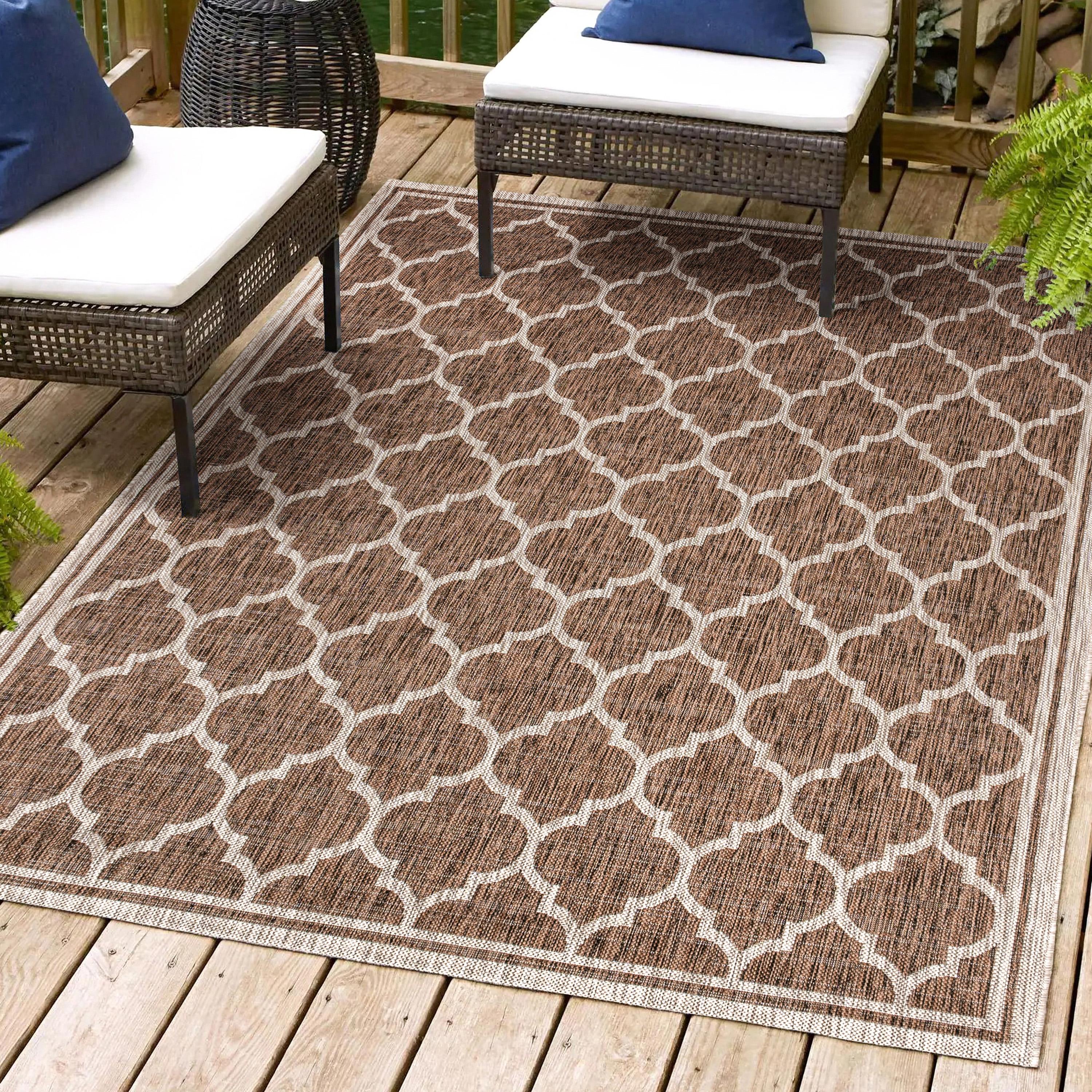 8'x10' Trebol Moroccan Trellis Textured Weave Indoor/Outdoor Area Rug, Espresso/Taupe - JONATHAN Y