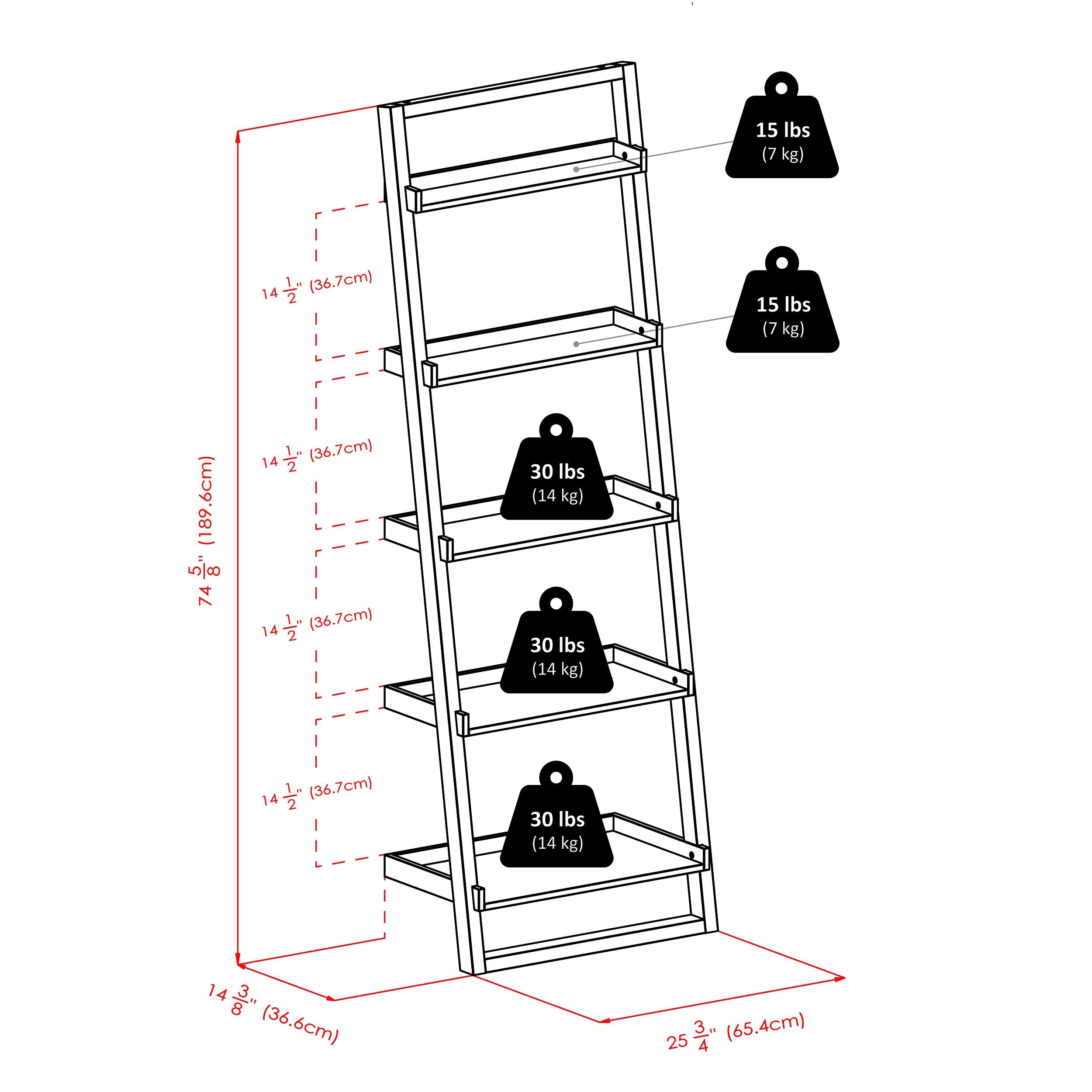 74.65" Bailey Leaning Shelf Black Finish - Winsome: 5-Tier Storage, Modern Design