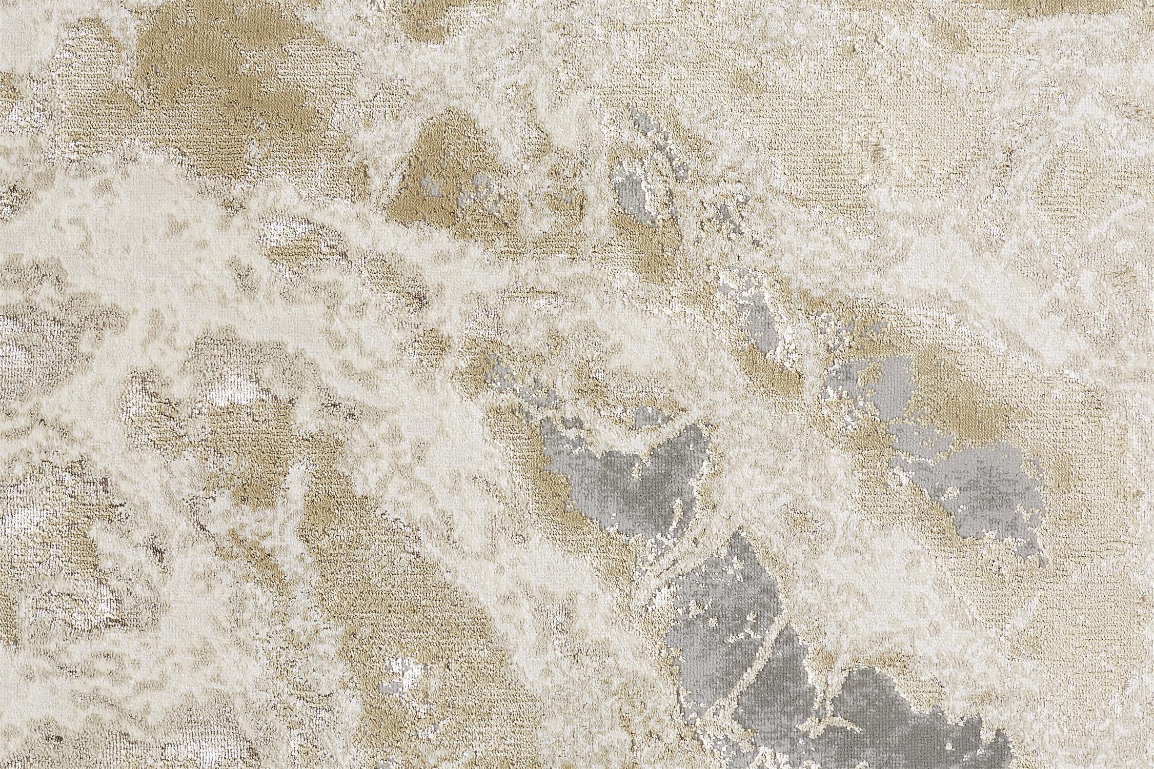 Feizy Aura Modern Abstract, Ivory/Silver/Gold, 12' x 15' Area Rug Easy Care Stain Resistant Fade Resistant Industrial Watercolor Floor Rug for Living room Bedroom