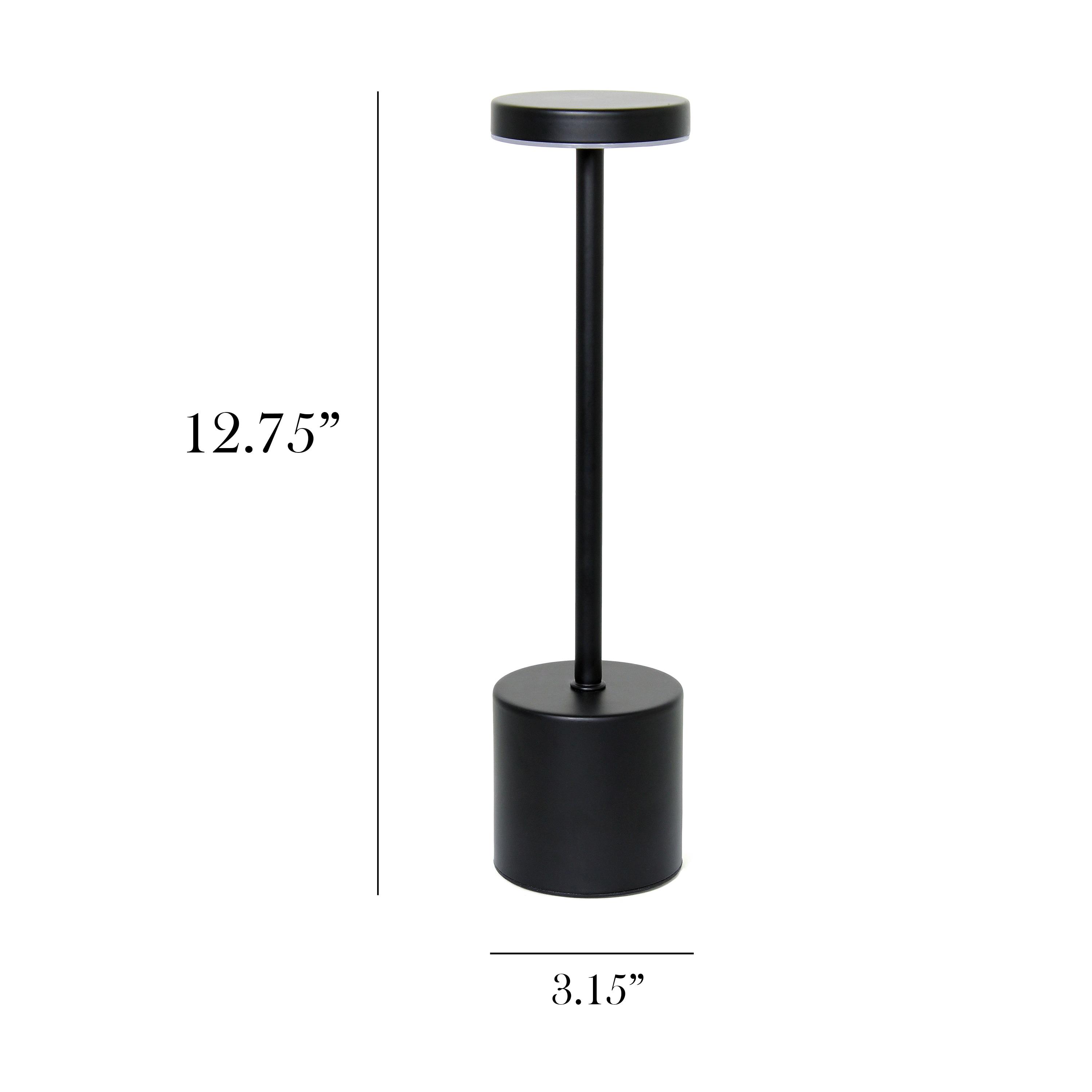 Simple Designs 12.75" Mushroom Magic Disc Dimming and Rechargeable Cordless 4-Way Touch Sensor Stick Desk Lamp Black