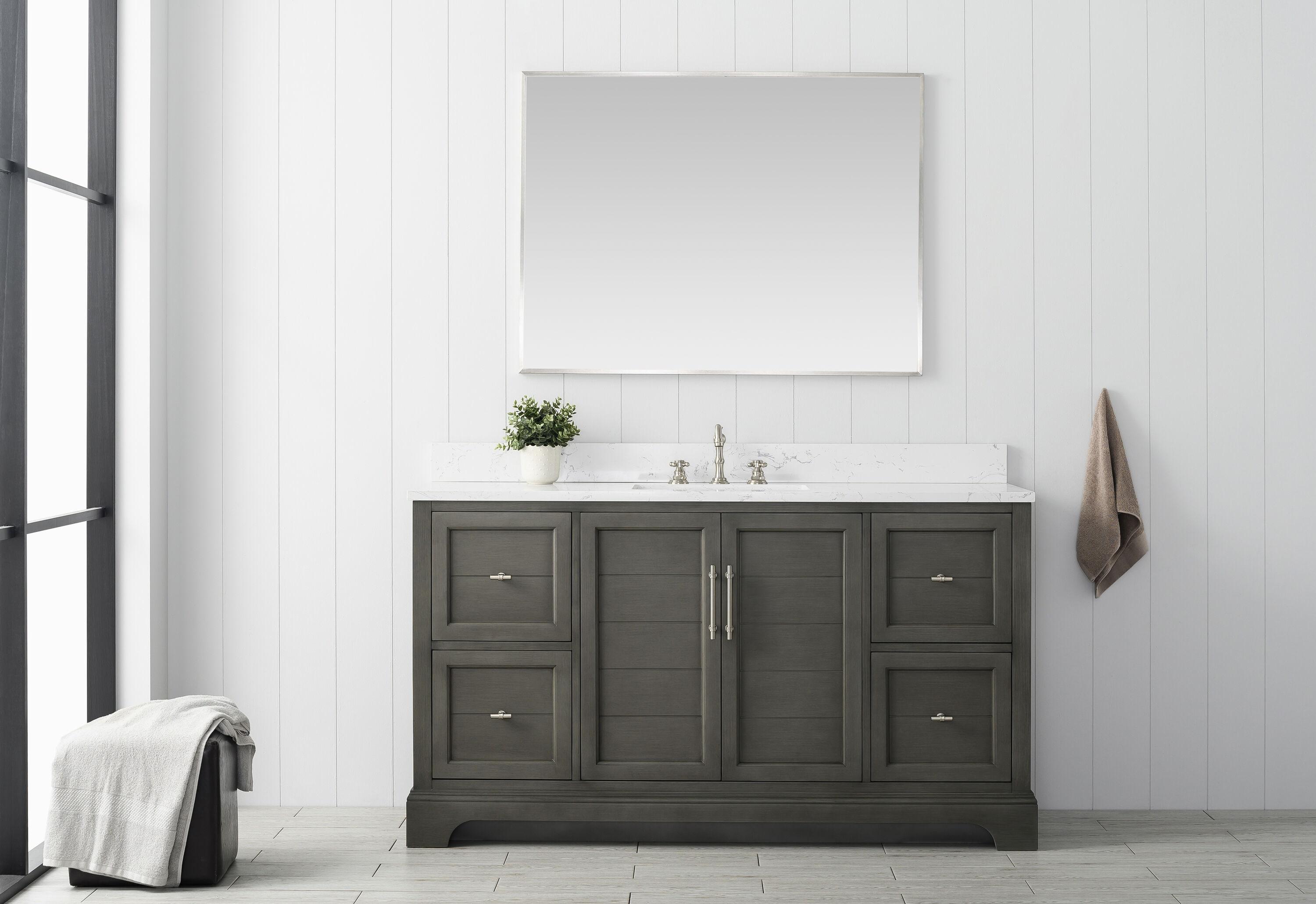 Vanity Art 60 x 22 x 34 in. Double Sink Bathroom Vanity with Quartz Top & Backsplash, Silver Grey