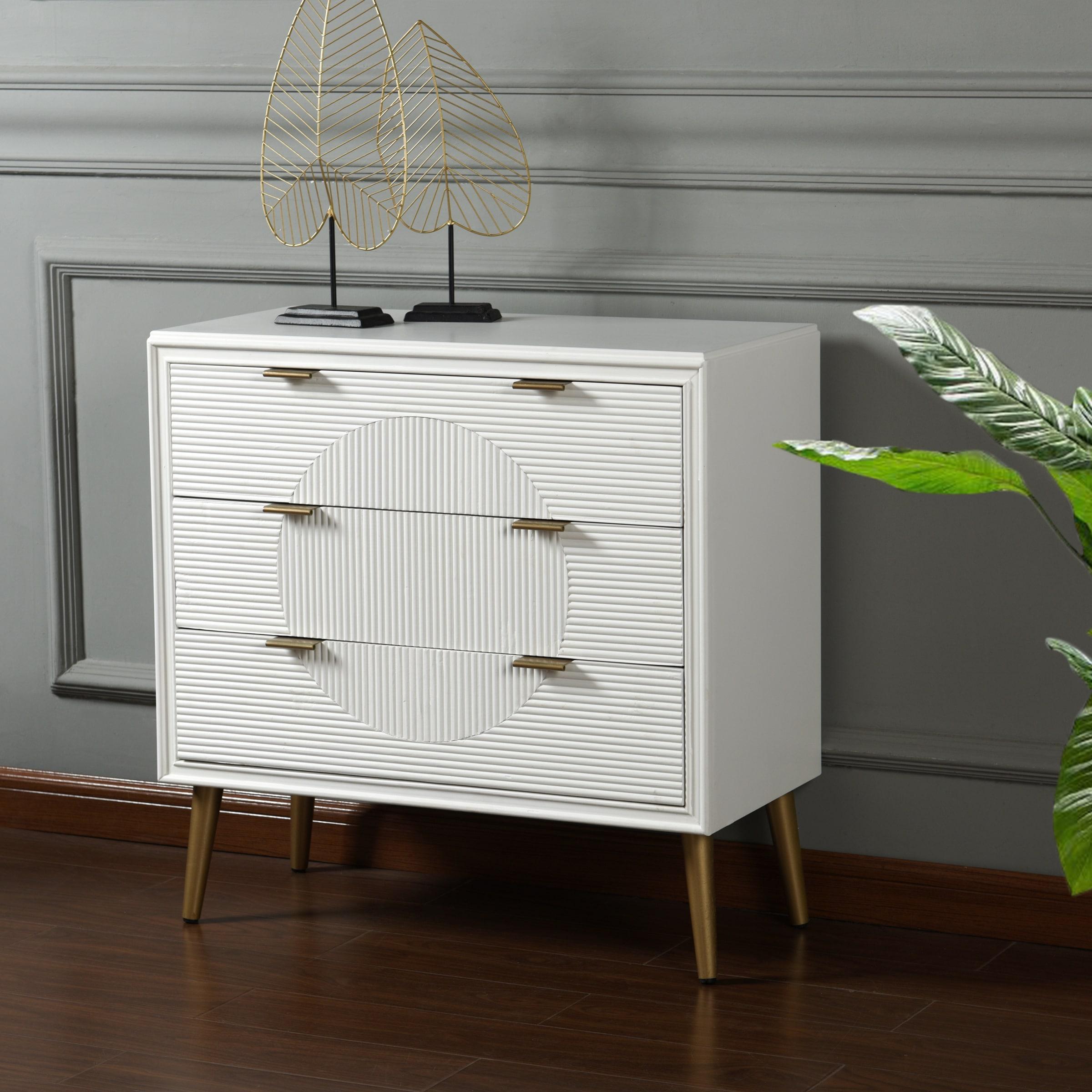 StyleCraft Milo 3 Drawer Chest White/Copper: MDF Baby Dresser, Painted Finish, No Tools Assembly