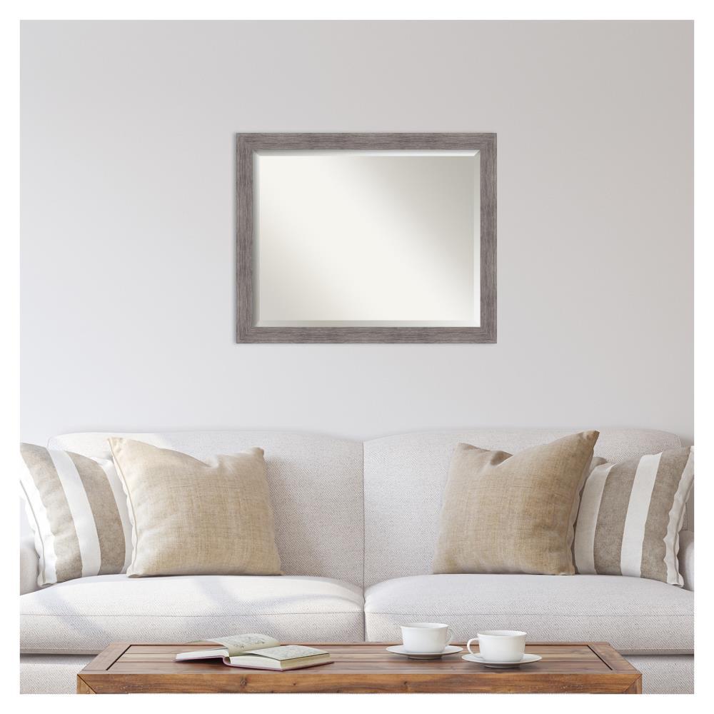 31" x 25" Pinstripe Narrow Framed Bathroom Vanity Wall Mirror Gray - Amanti Art: Beveled, Polystyrene Frame, Wall Mount