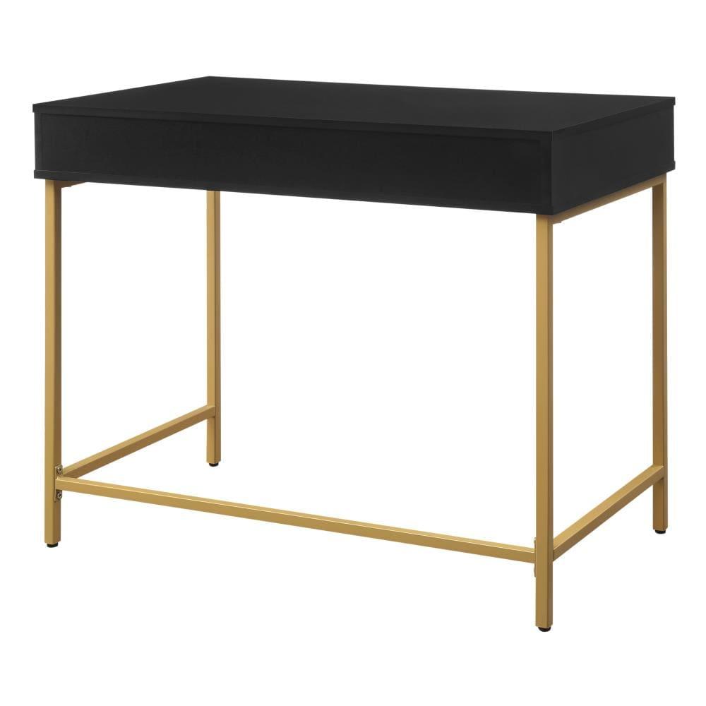OS Home and Office Furniture 36" Contemporary Wood Writing Desk in Black/Gold