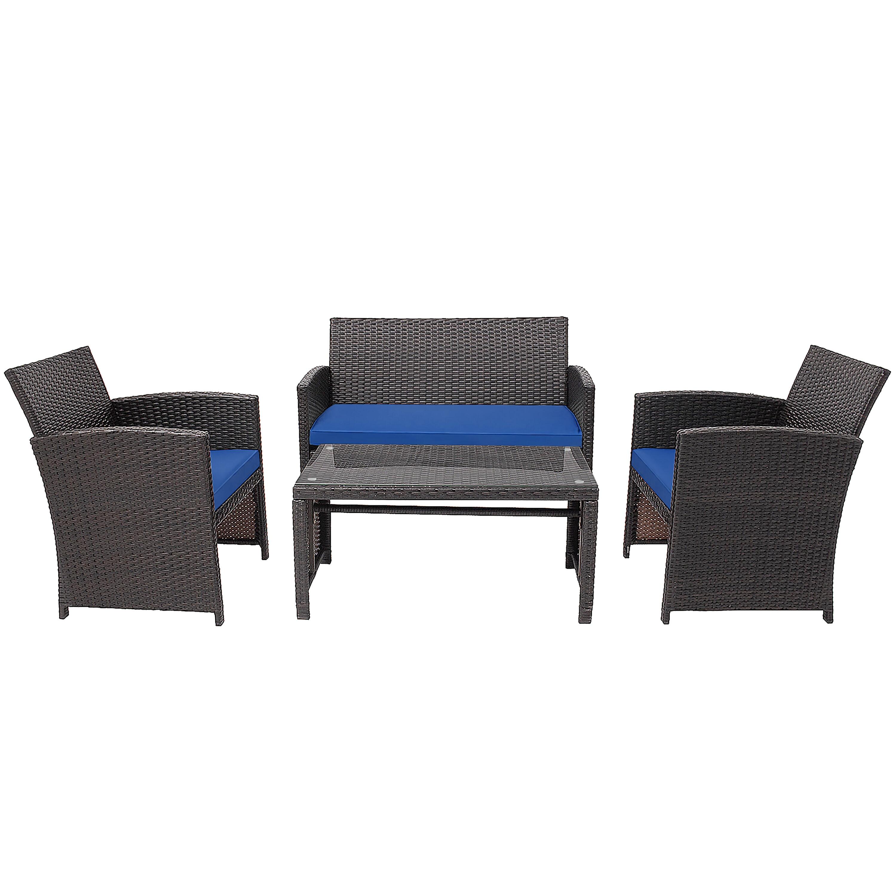 Resenkos 4 Pieces Outdoor Rattan Furniture Set, Wicker Furniture Sets, Patio Conversation Sets with Coffee Table Cushioned Sofa-Red