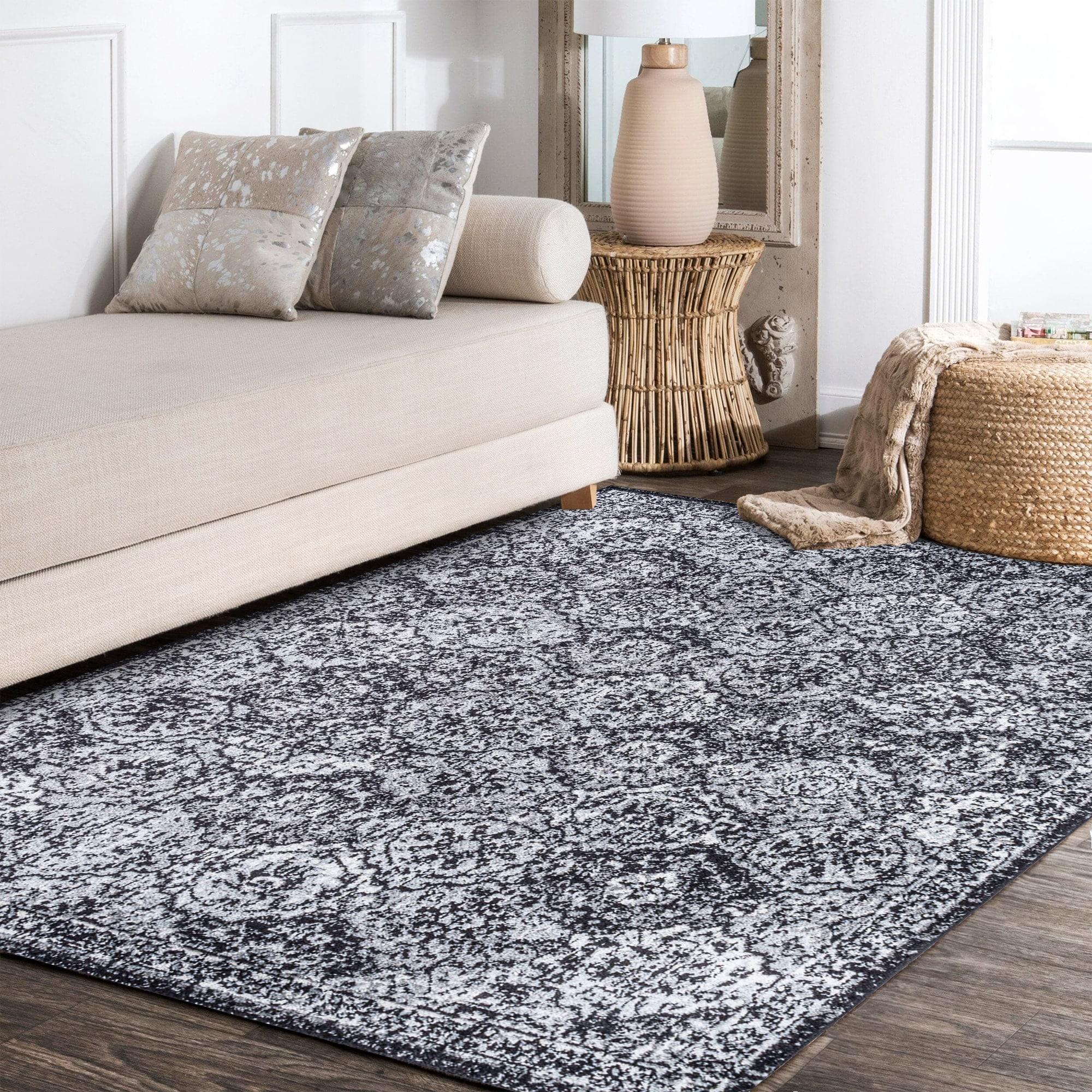 5' x 8' Modern Persian Boho Vintage Trellis Area Rug, Black/Ivory - JONATHAN Y