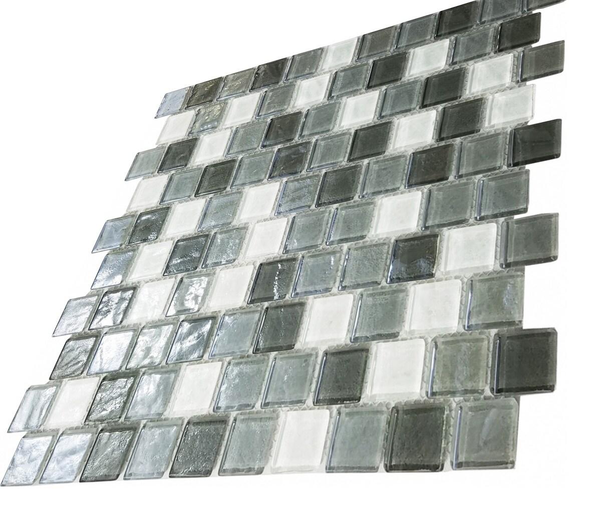 Geo 1 in. x 1 in. Textured Glass Straight Edge Brick Mosaic Wall & Pool Tile
