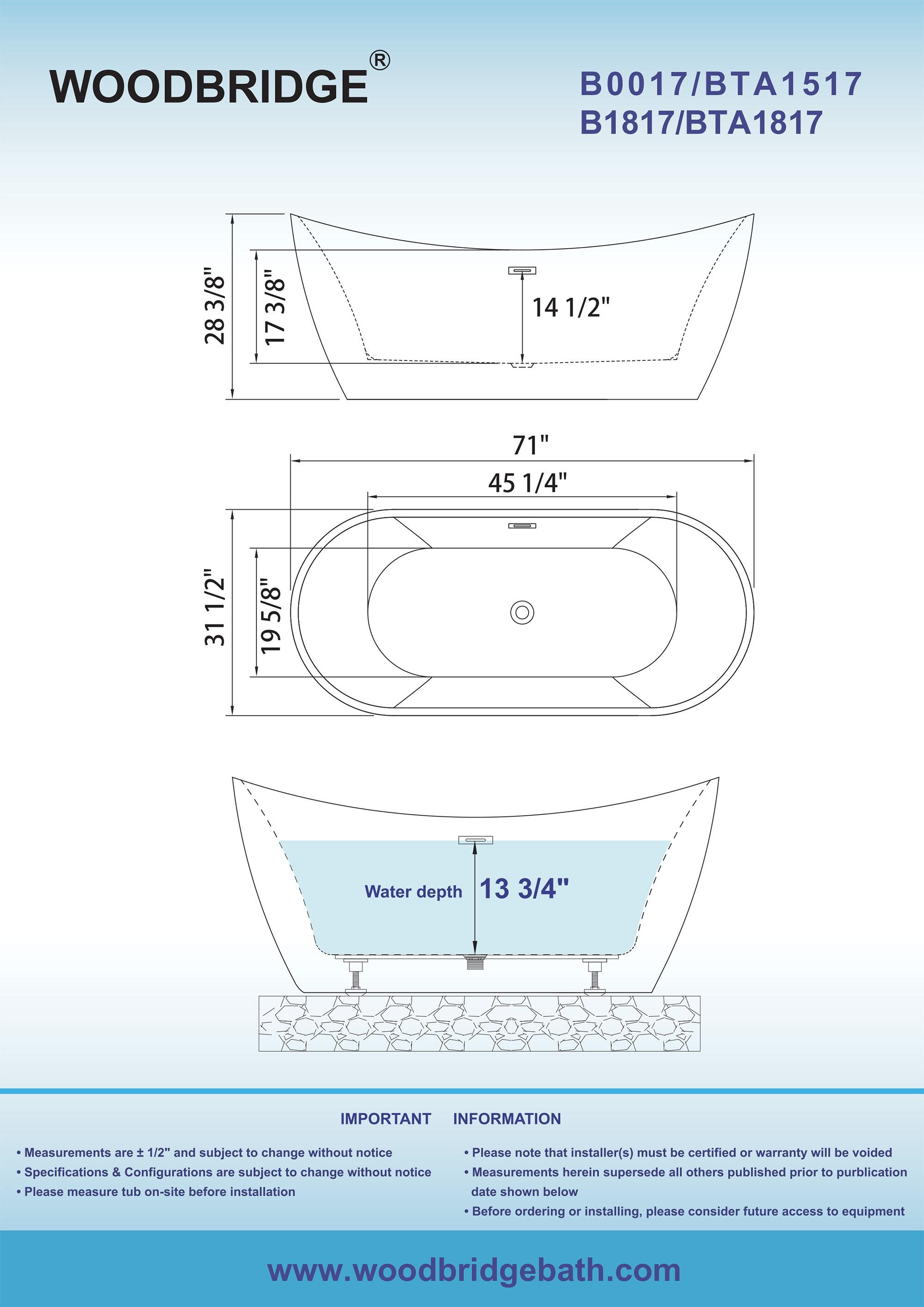 67" x 32" Freestanding Soaking Acrylic Bathtub