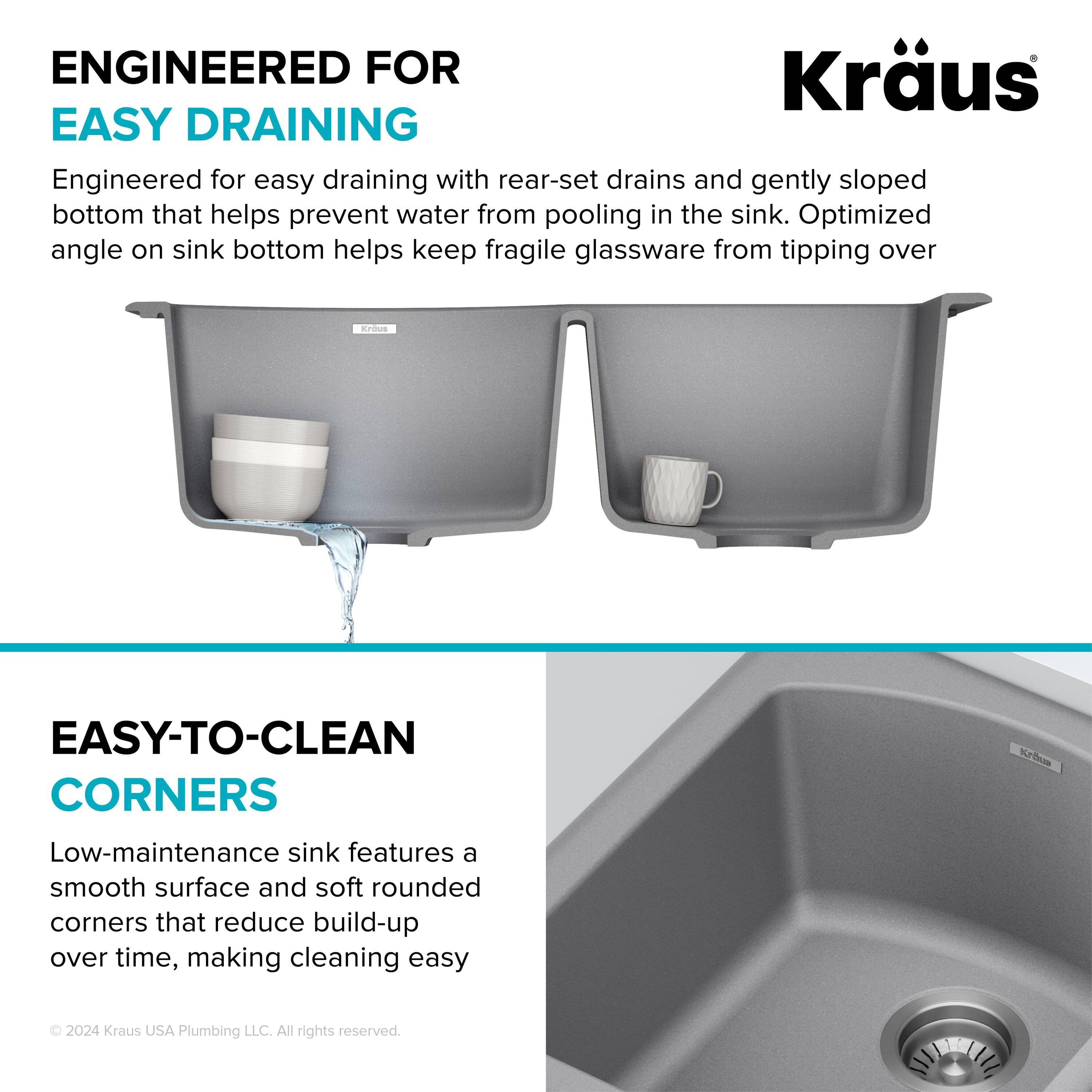 KRAUS Forteza™ 33" L Dual Mount 60/40 Double Bowl Granite Kitchen Sink