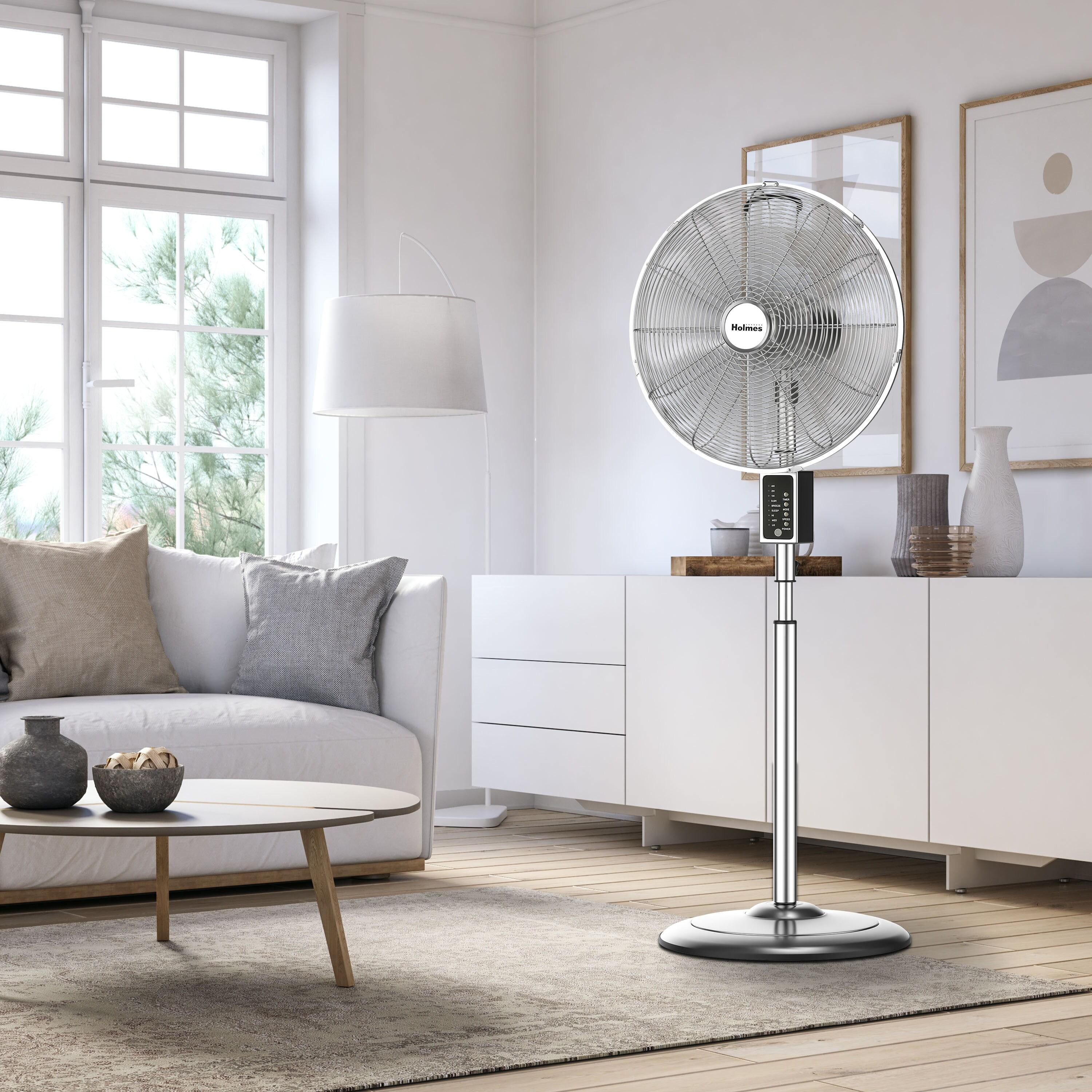 Holmes 16” Digital Oscillating Metal Stand Fan, 3 Speeds, Adjustable Height, Remote Control, Chrome