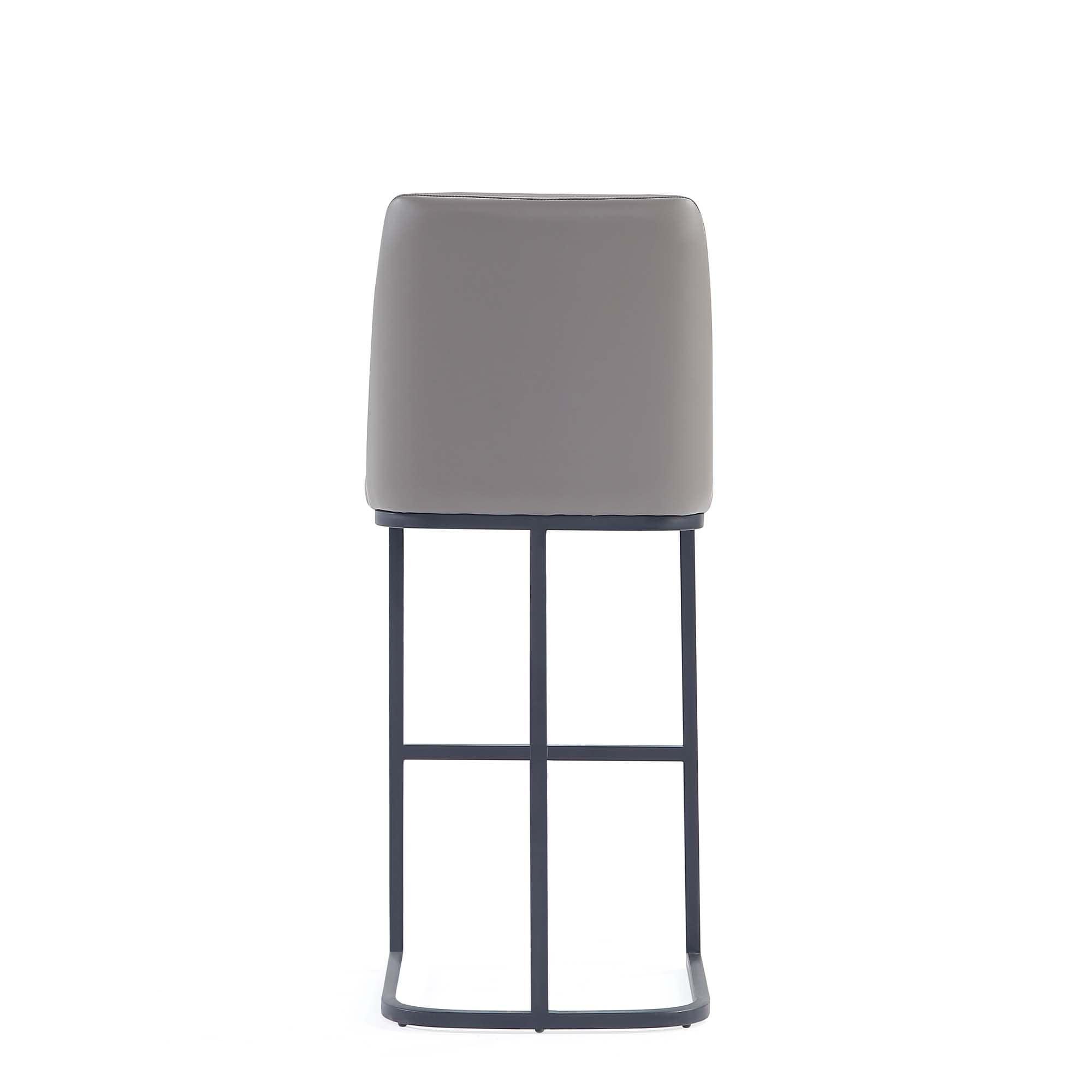 Manhattan Comfort Serena Leatherette Upholstered Metal Barstool Gray: Sled Base, Padded Back, Fixed Height