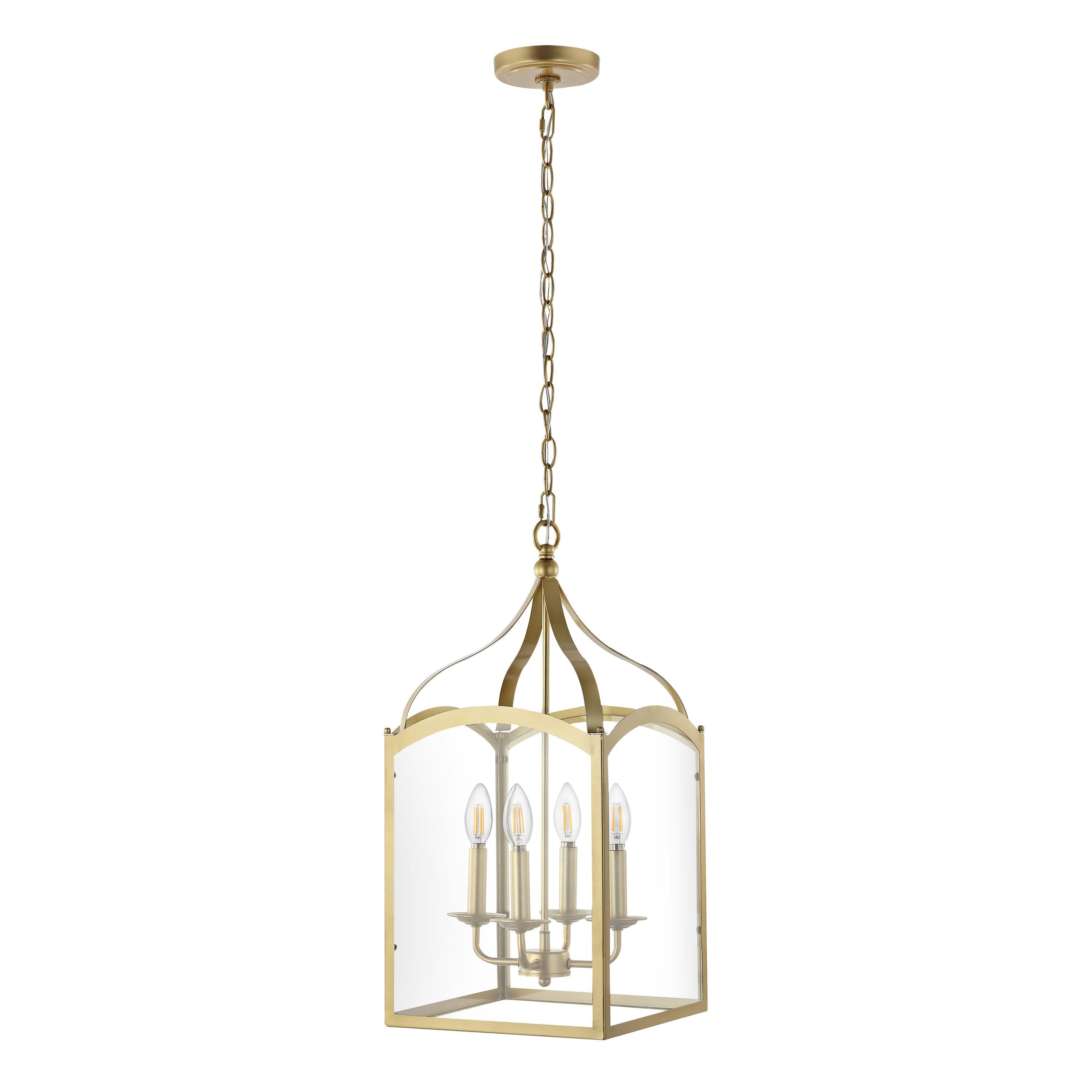 11" LED 4-light Ruth Classic Lantern Metal/Glass Pendant Antique Gold - JONATHAN Y: ETL Listed, Adjustable Height