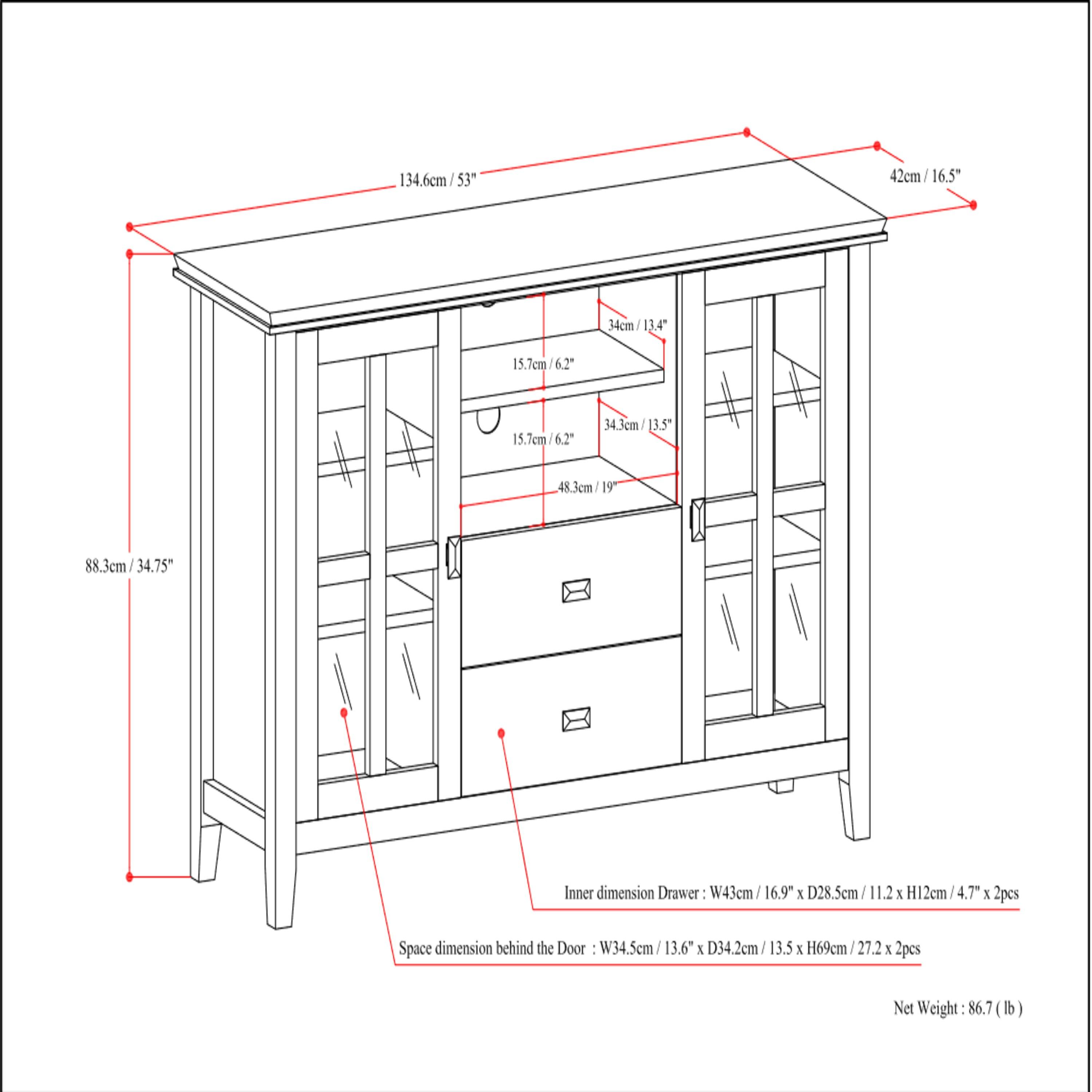 Simpli Home Artisan 53"W Solid Wood Contemporary Tall TV Stand for TVs up to 60" with Adjustable Shelves