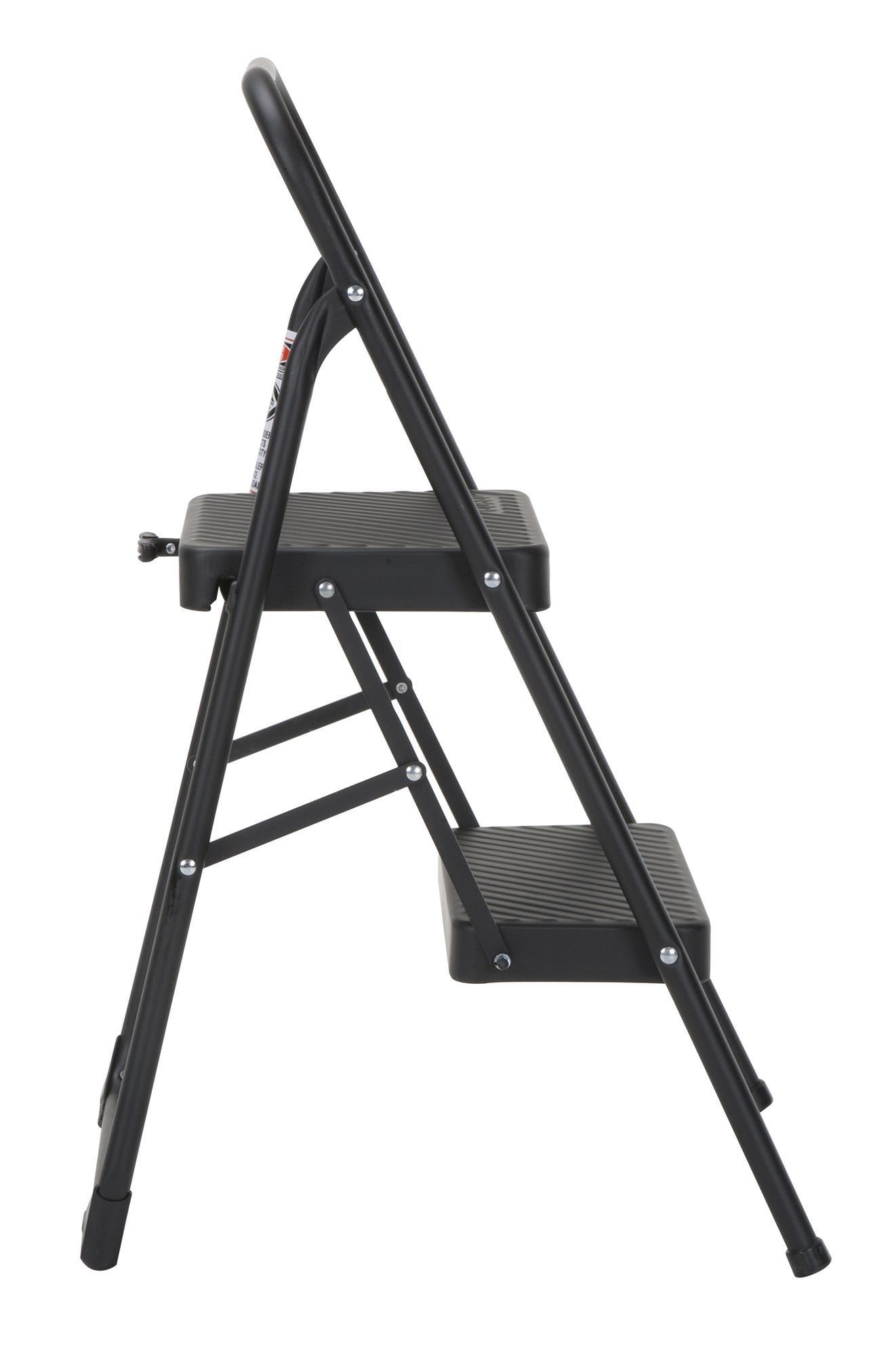 COSCO Indoor 2-Step Folding Steel Step Stool, 17-Inch Tall Top Step, Black