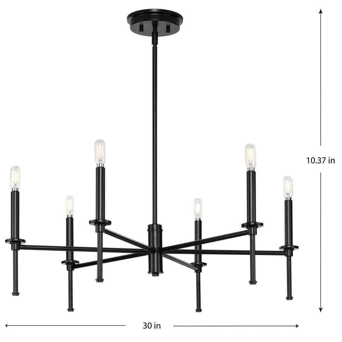 Progress Lighting Elara 6-Light Chandelier, Steel, Matte Black, Clear Glass Shades