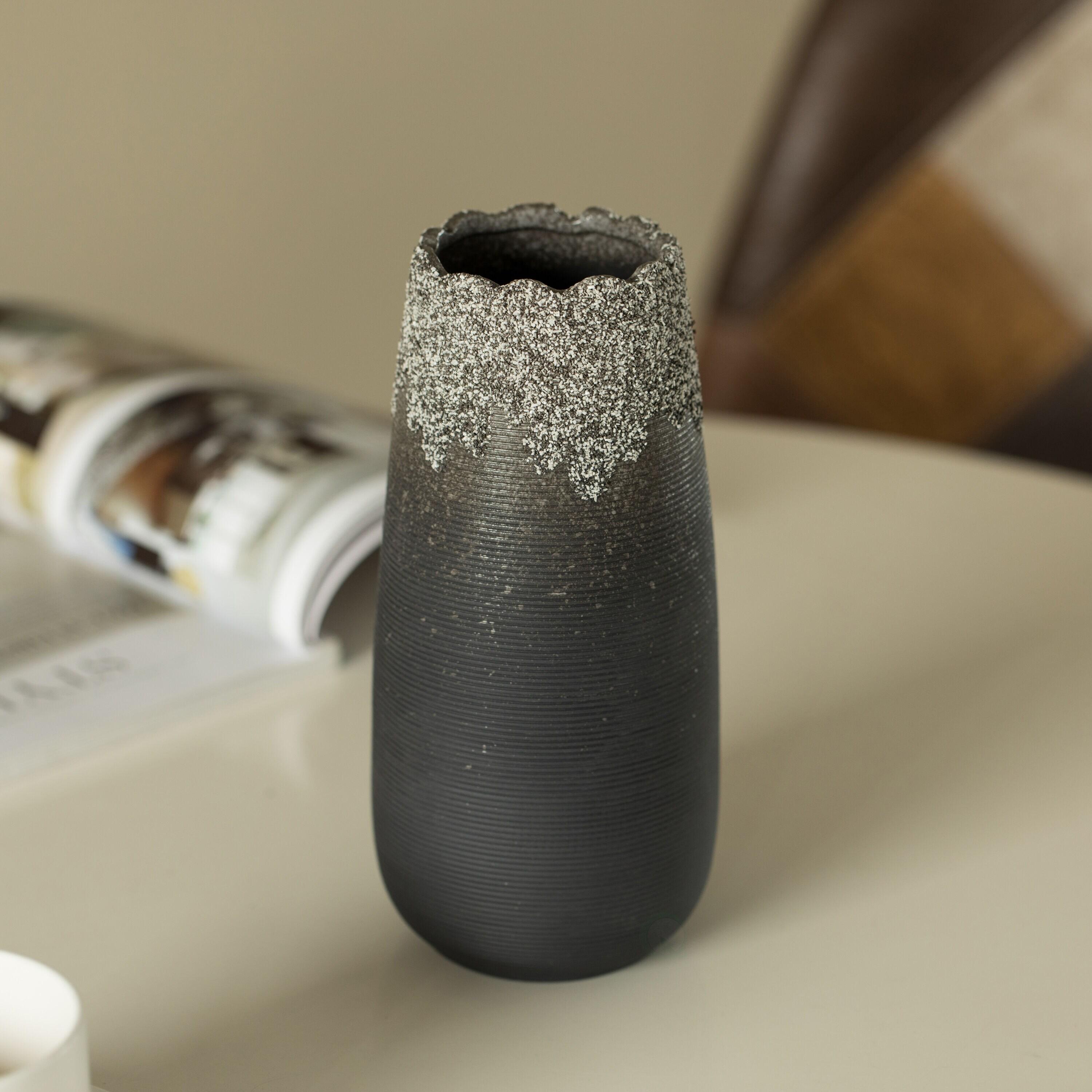 Uniquewise Contemporary Black Table Vase with Dripping Crystal Look and Scalloped Opening Design, Set of 3