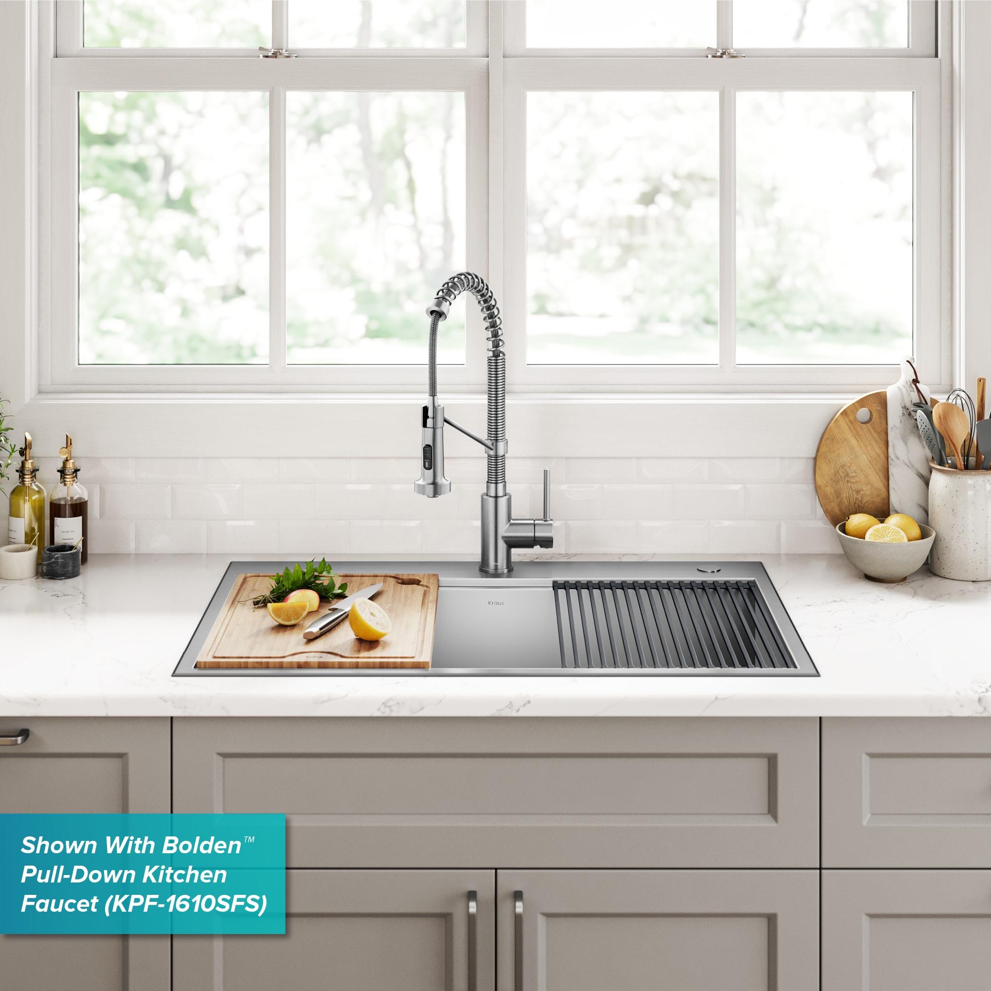 KRAUS Kore™ Workstation 33" L Top Mount Drop-In 16 Gauge Black Stainless Steel Single Bowl Kitchen Sink