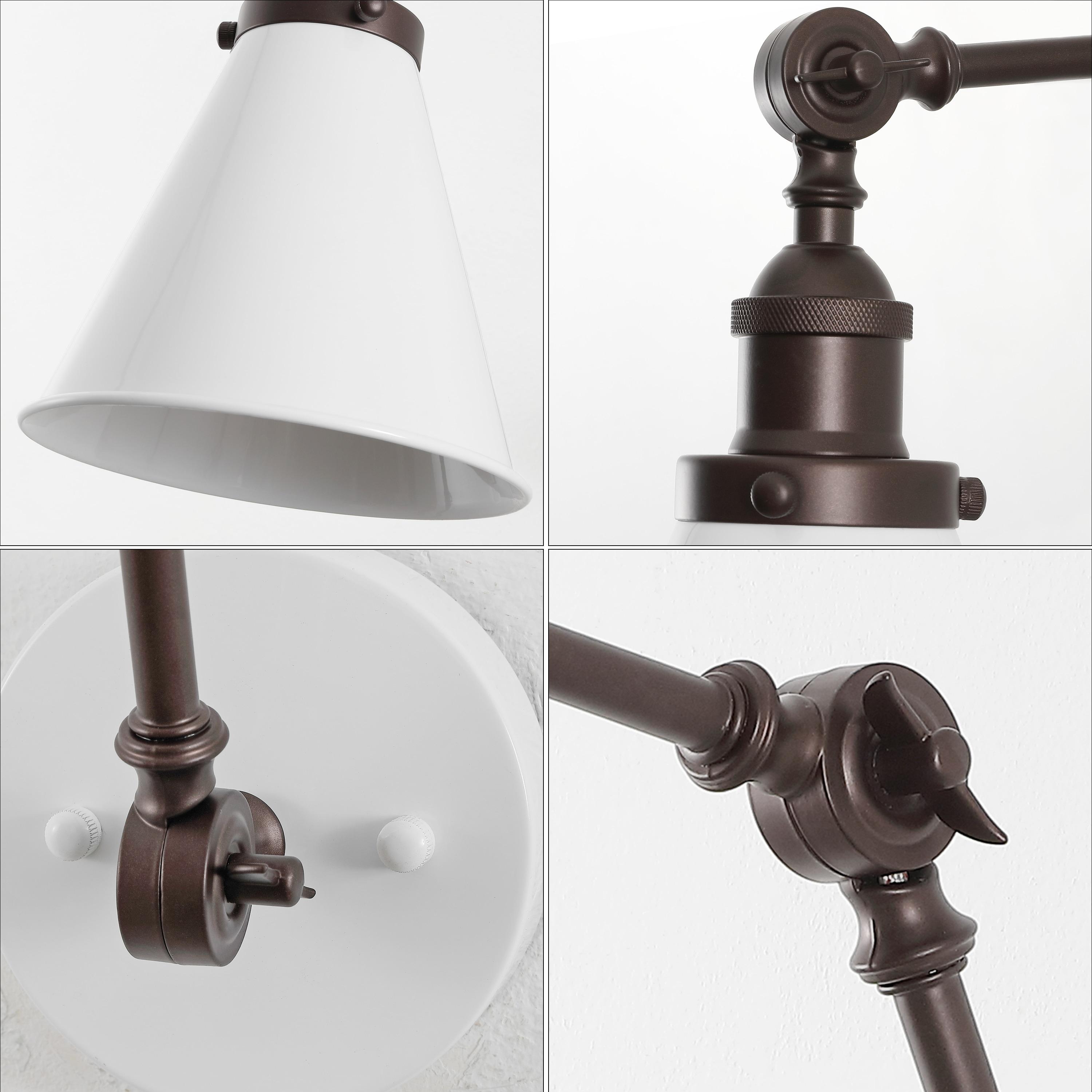 JONATHAN Y Rover 7" Classic Industrial Metal Adjustable Arm LED Wall Sconce, White/Oil Rubbed Bronze (Set of 2)