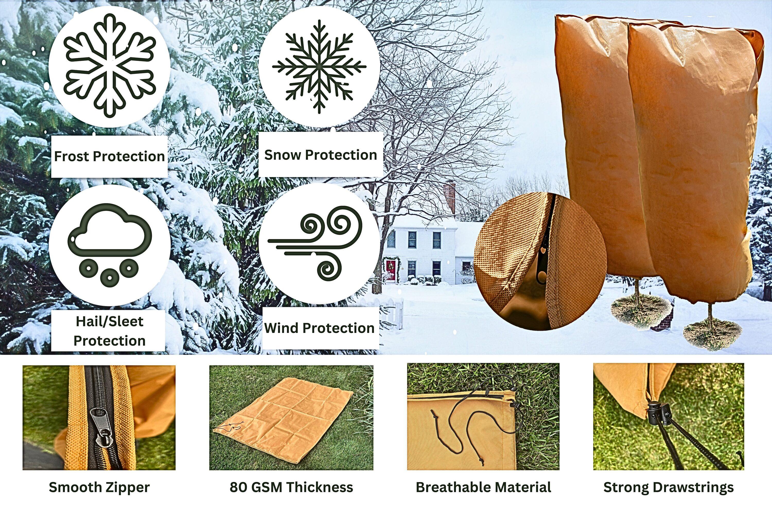 Brown Polypropylene Frost Protection Plant Covers with Drawstring and Zipper, 48" x 72"