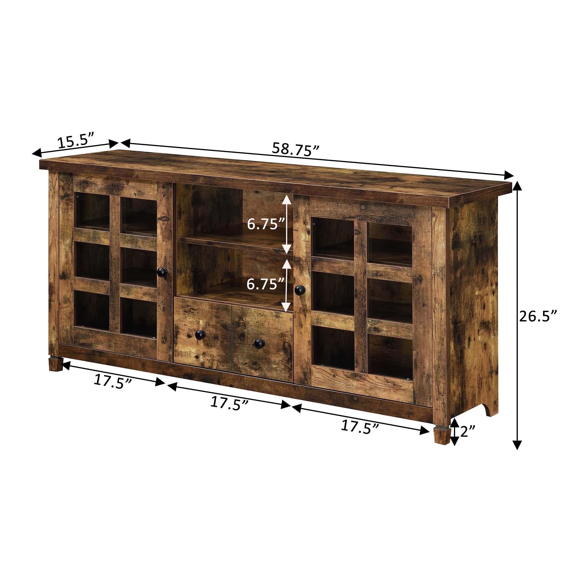 Convenience Concepts Newport Park Lane 1 Drawer TV Stand with Storage Cabinets and Shelves for TVs up to 65 Inches, Barnwood